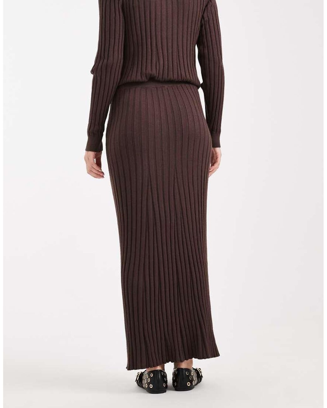 Object Brown Rib Knitted Maxi Skirt Co-ord