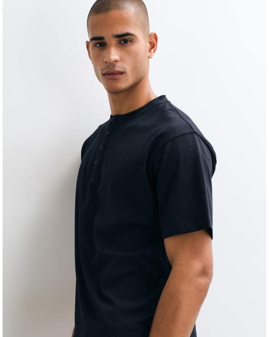 4505 Blue Heavyweight Cotton Boxy Fit Henley T-shirt With Quick Dry Finish for men