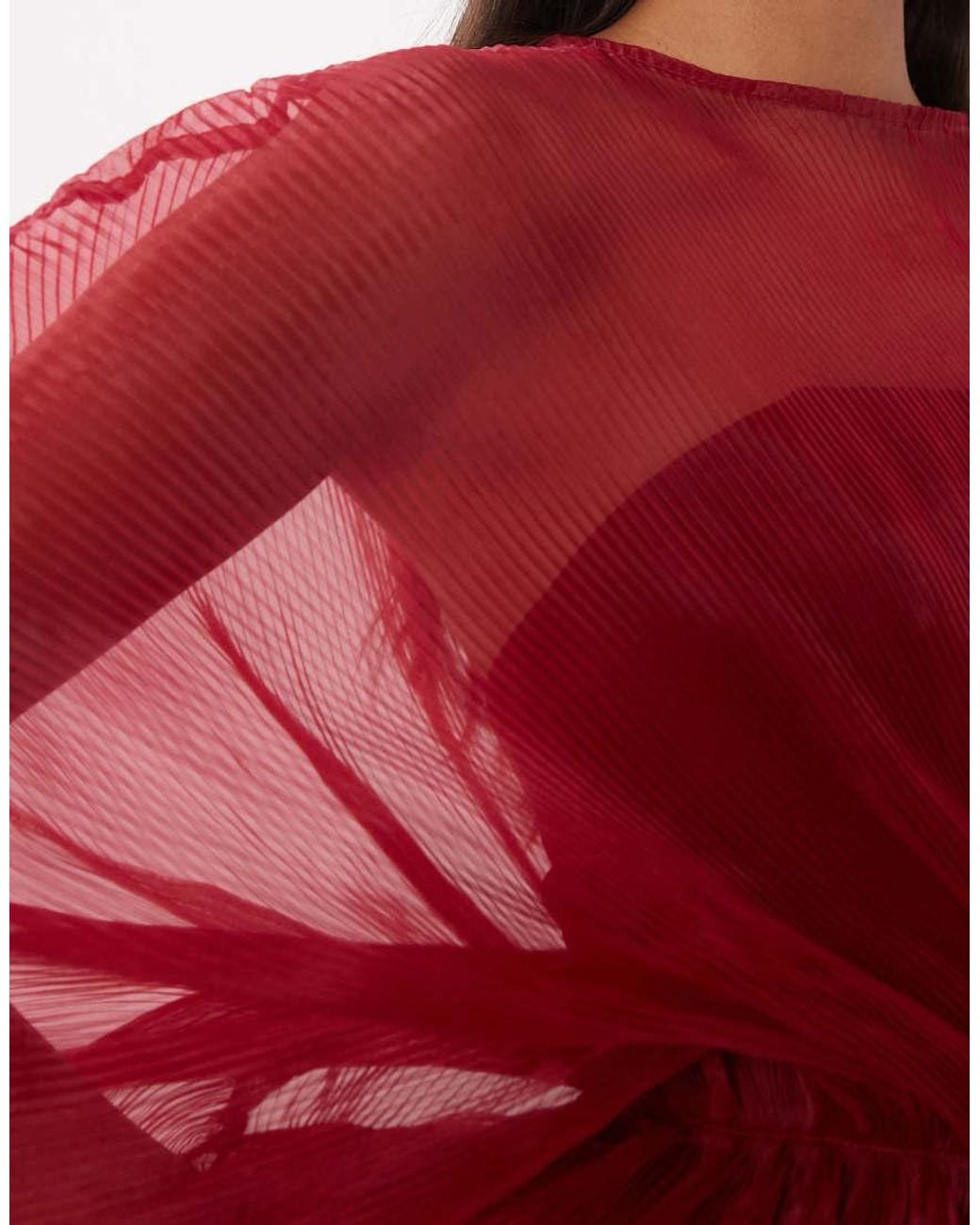 ASOS Red Pleated Bodice Maxi Dress With Stretch Crepe Contrast