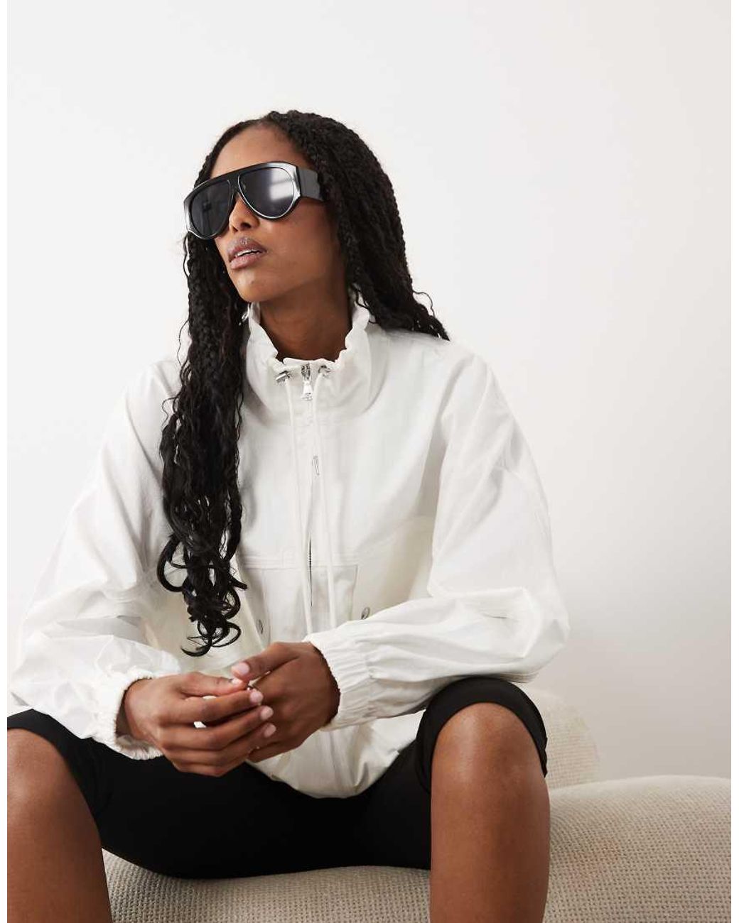 ARKET White Cotton Funnel Neck Utility Jacket