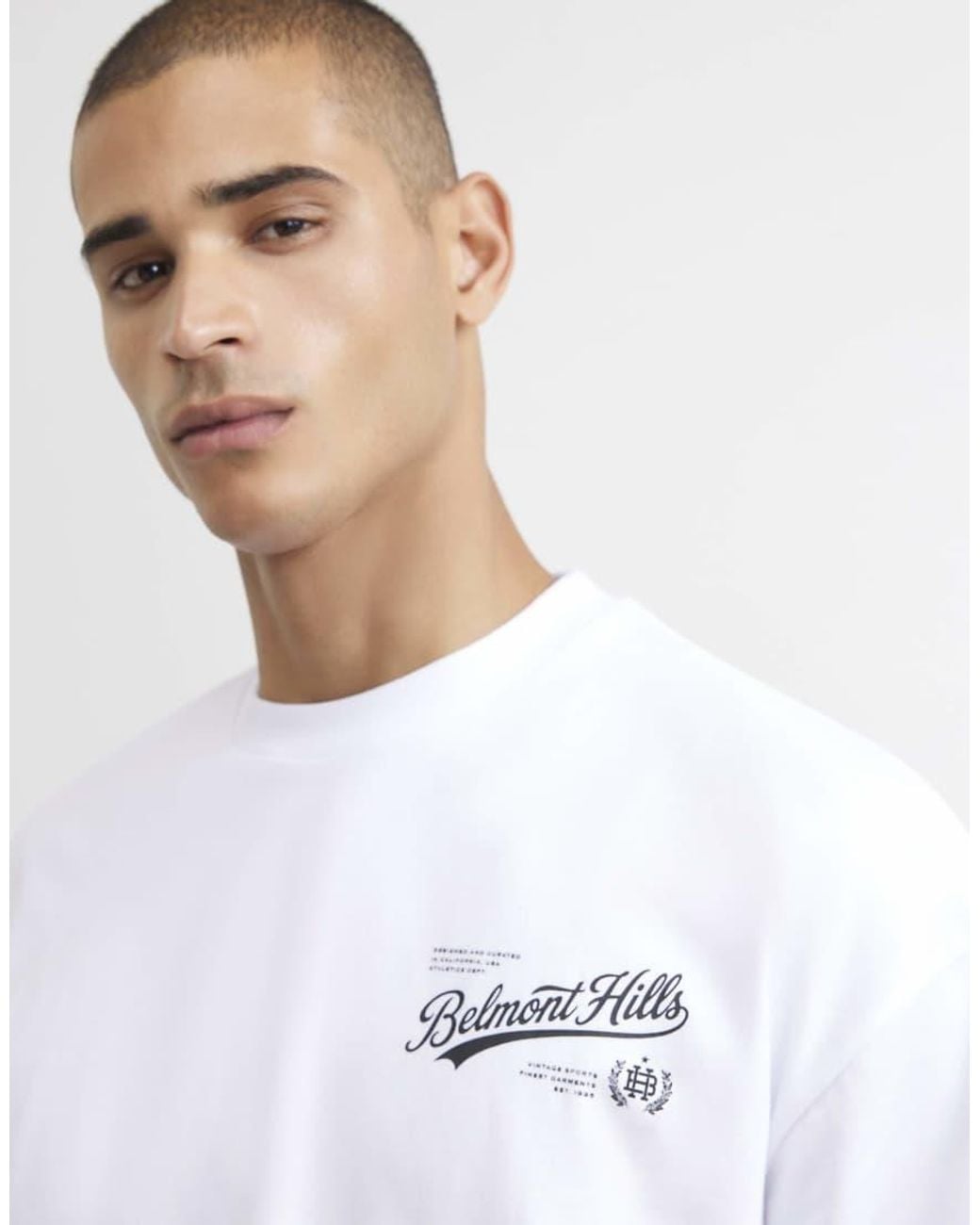 River Island White Cotton Embroidered Belmont T-Shirt for men