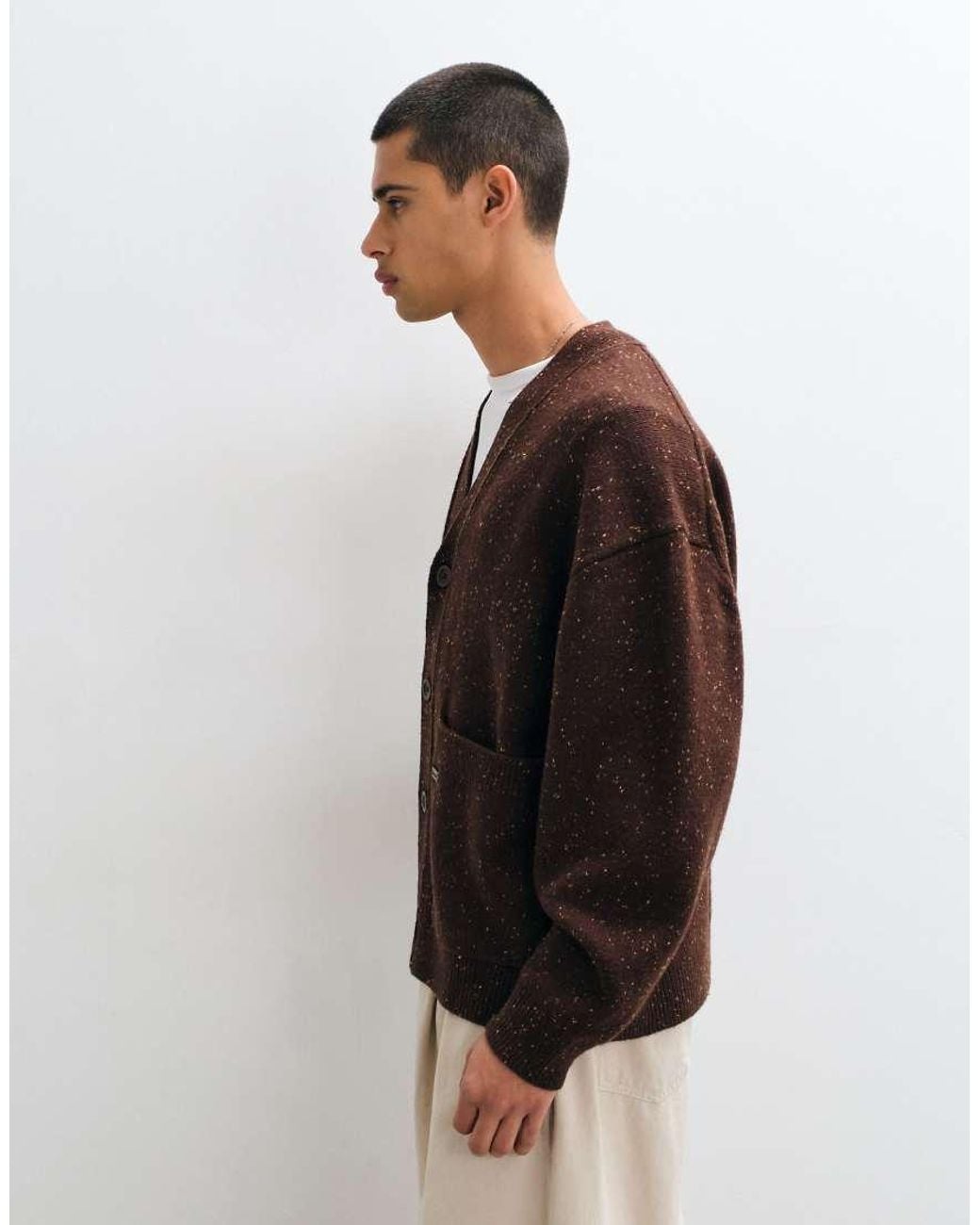Timberland Brown Wool Blend Speckle Yarn Cardigan for men