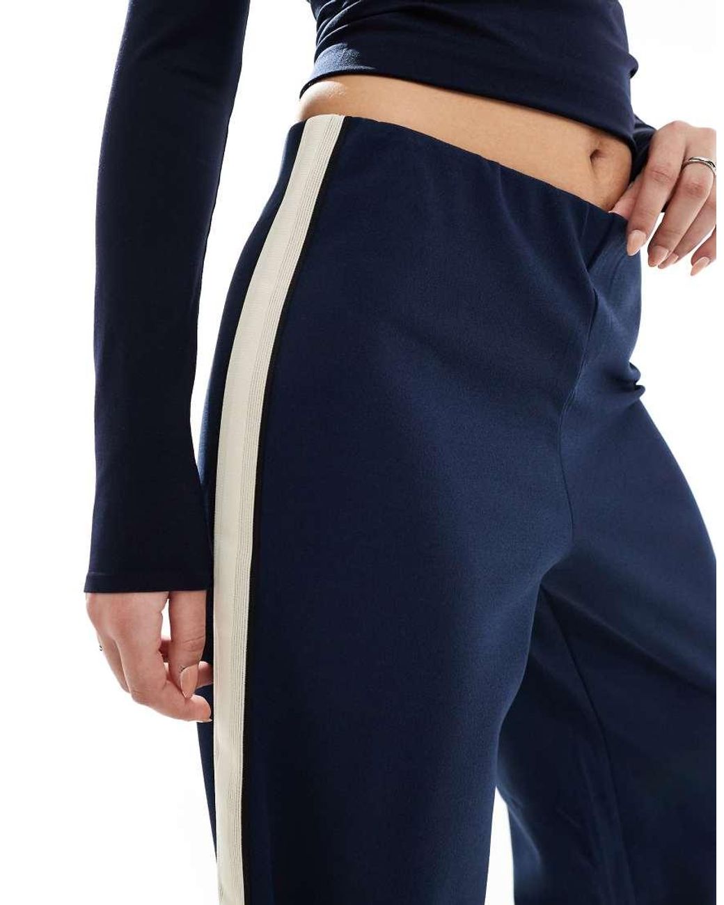 Vero Moda Blue Loose Pull On Trousers With Side Stripe