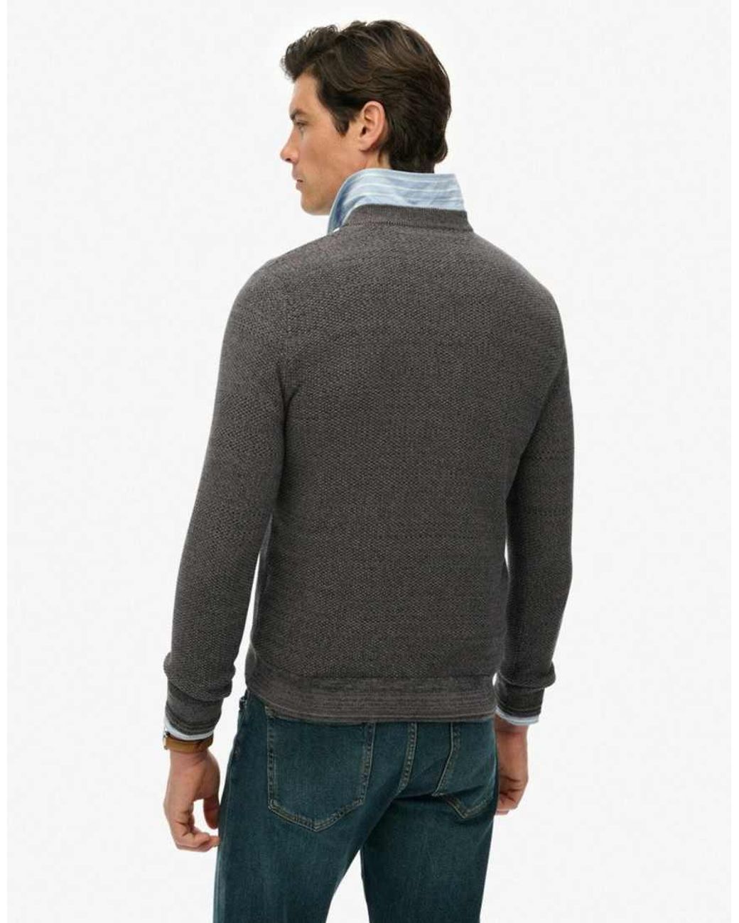 Superdry Gray Light Weight Cotton Texture Jumper for men