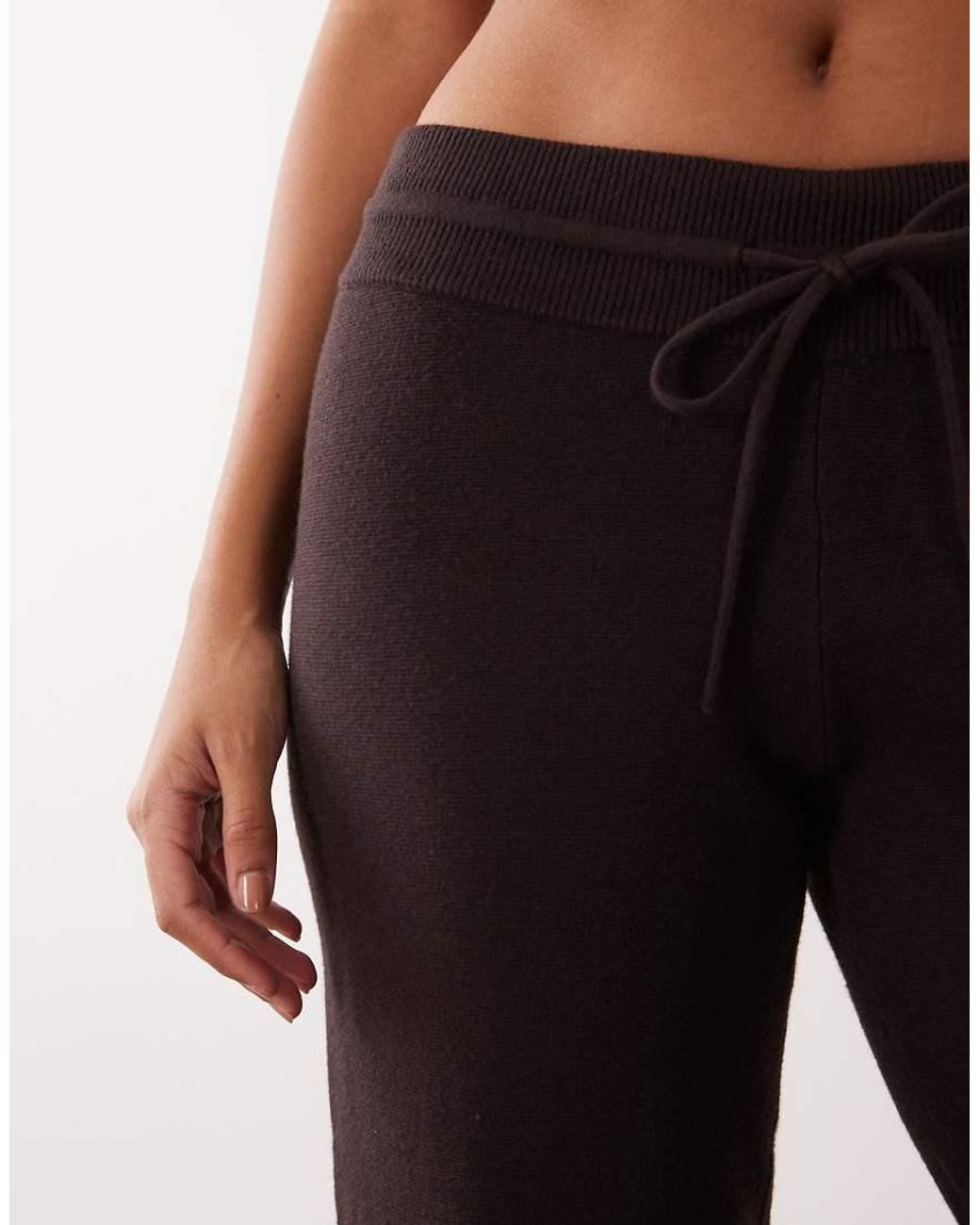 Gina Tricot Natural Co-ord Knitted Loungewear Ribbed Waistband Wide Leg Trousers