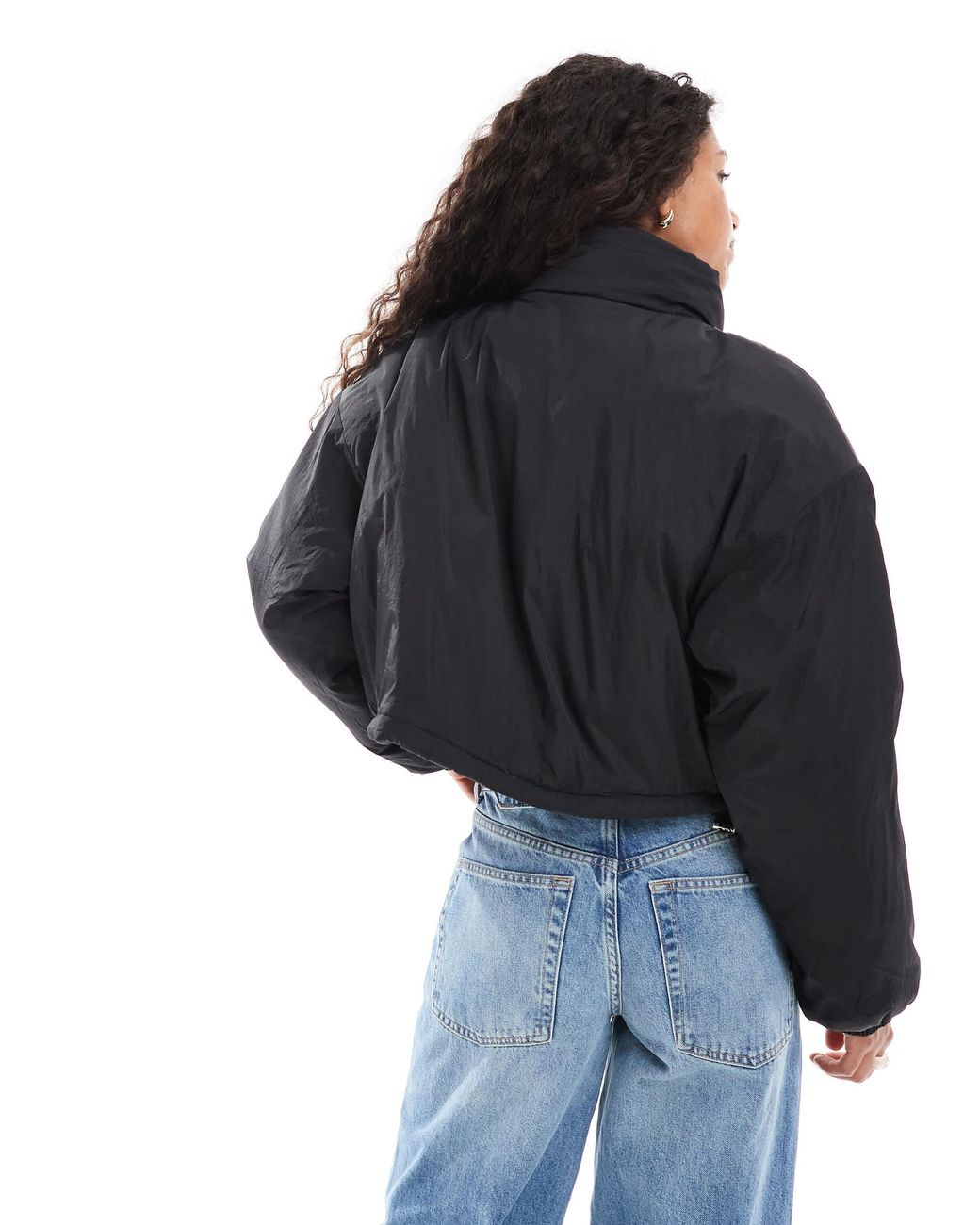 Brave Soul Blue Funnel Neck Short Padded Jacket With Pockets