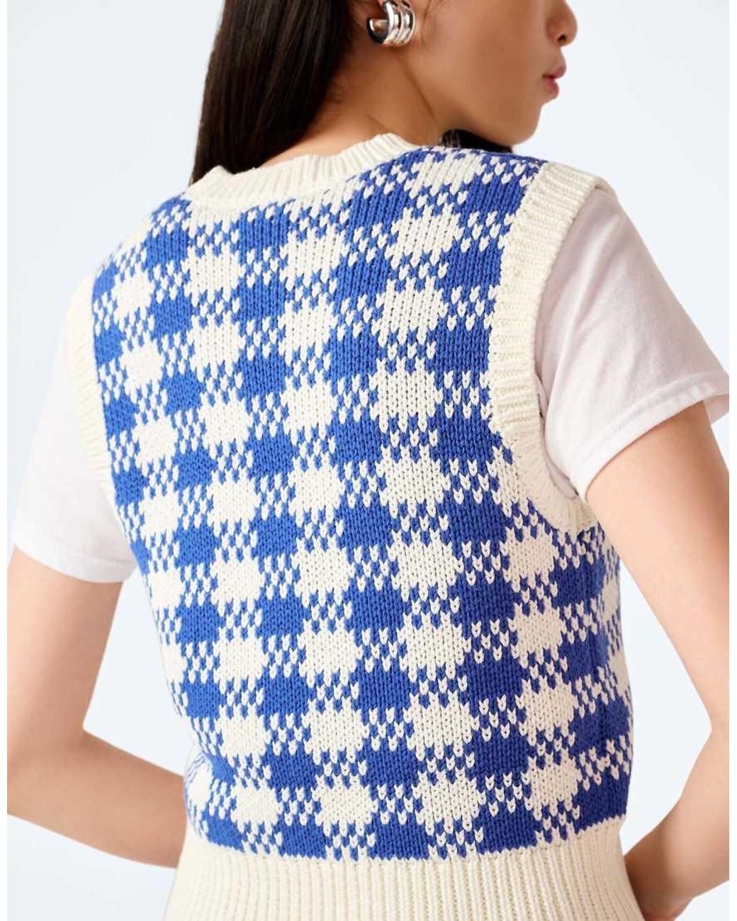 OMNES Blue Knitwear Bob Checked Cotton Knitted Vest