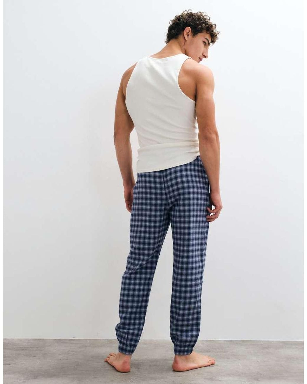Hollister Blue Cuffed Flannel Pyjama Bottoms for men