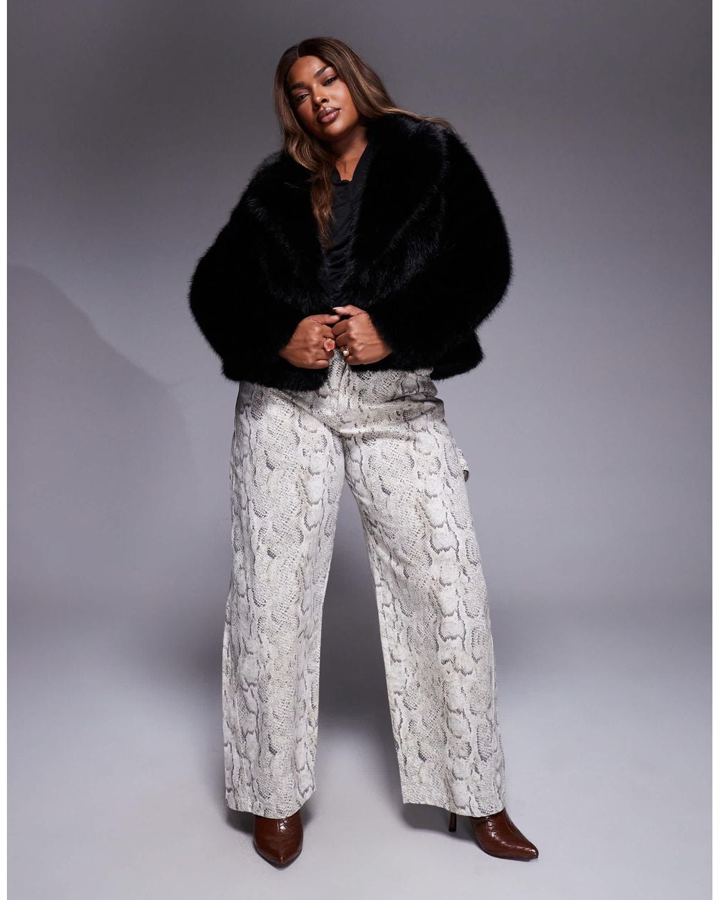 Forever New Black Faux Fur Coat