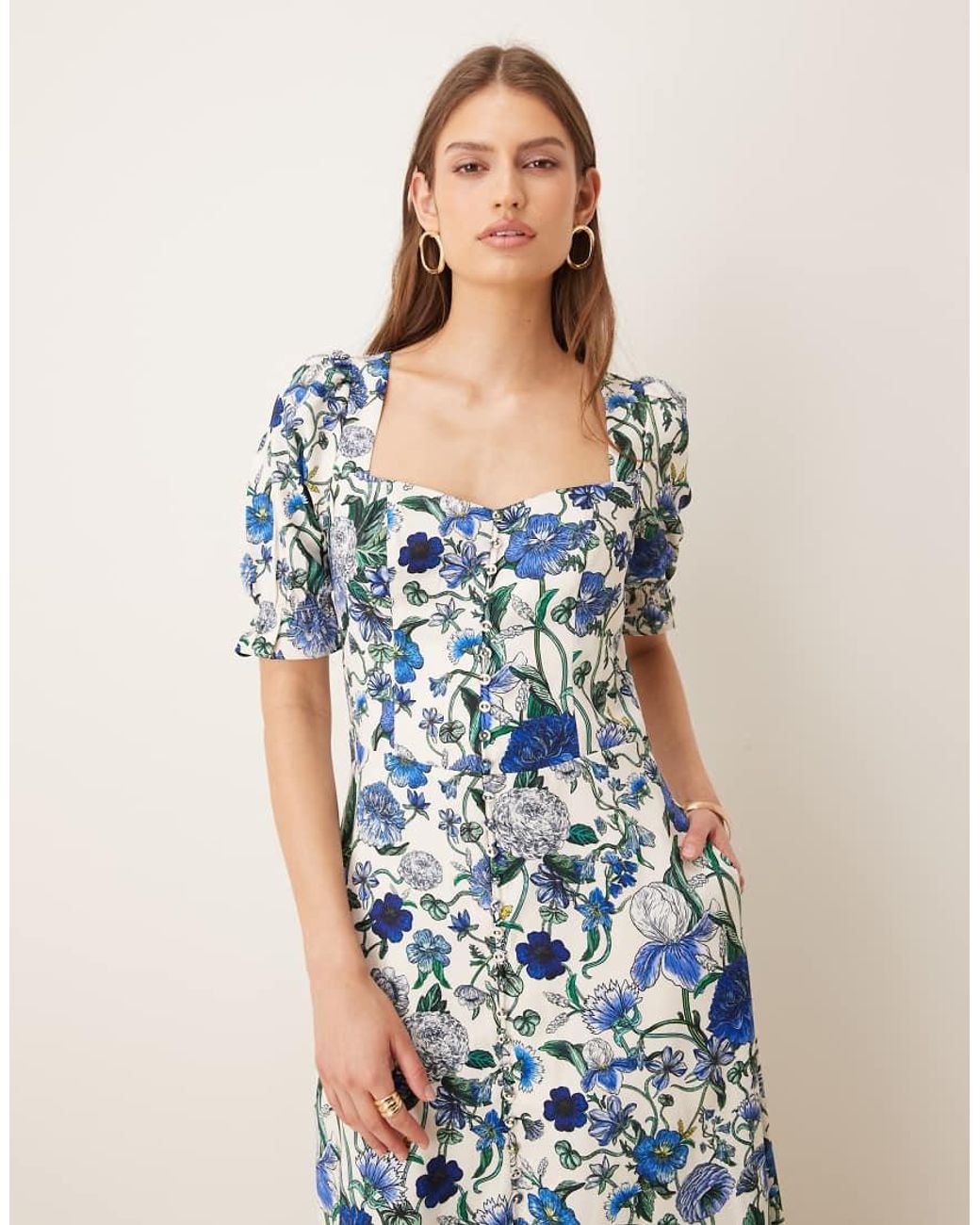 Hope & Ivy Blue Button Detail Split Front Midi Dress