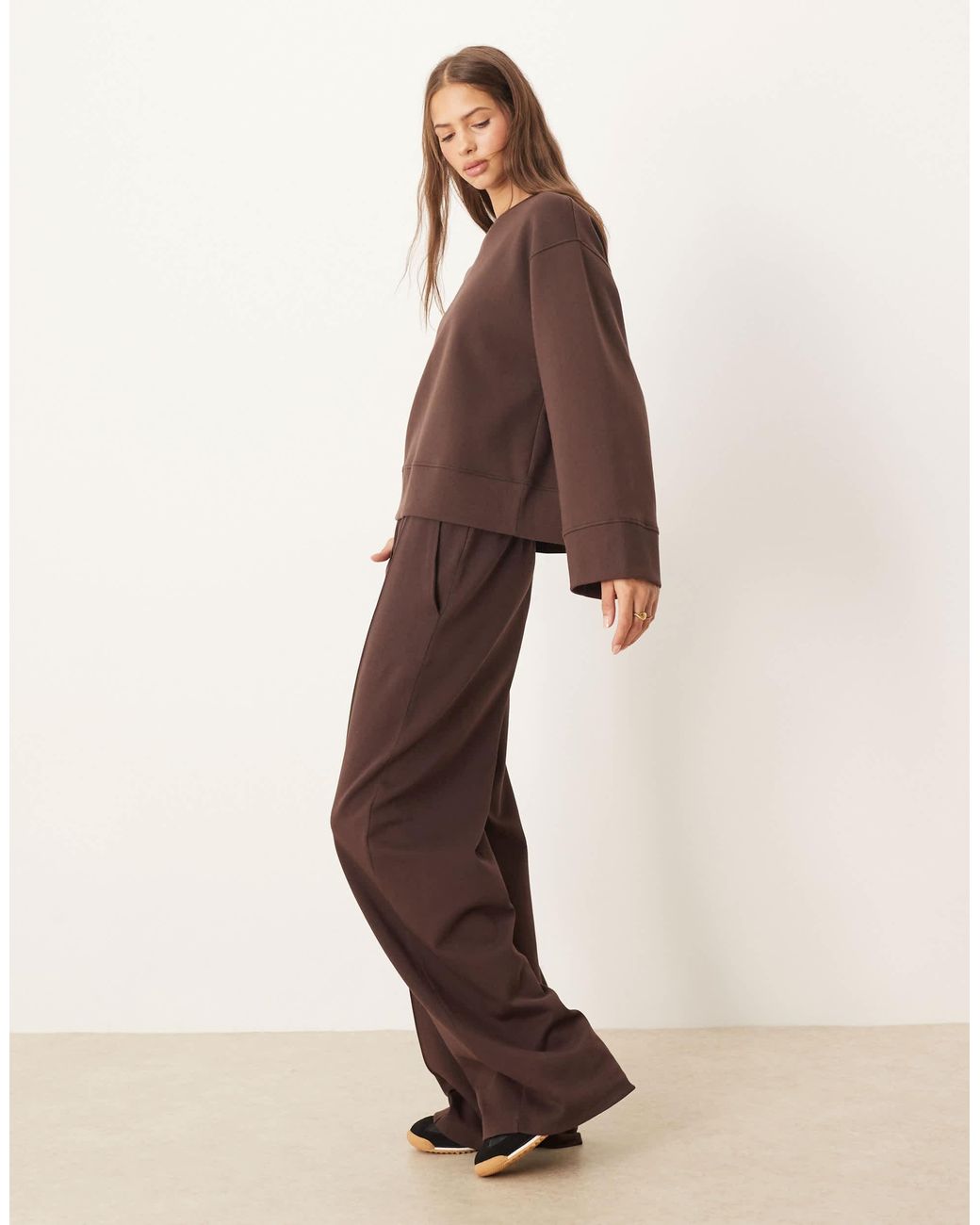 ASOS Brown Interlock Oversized Crew Neck Top