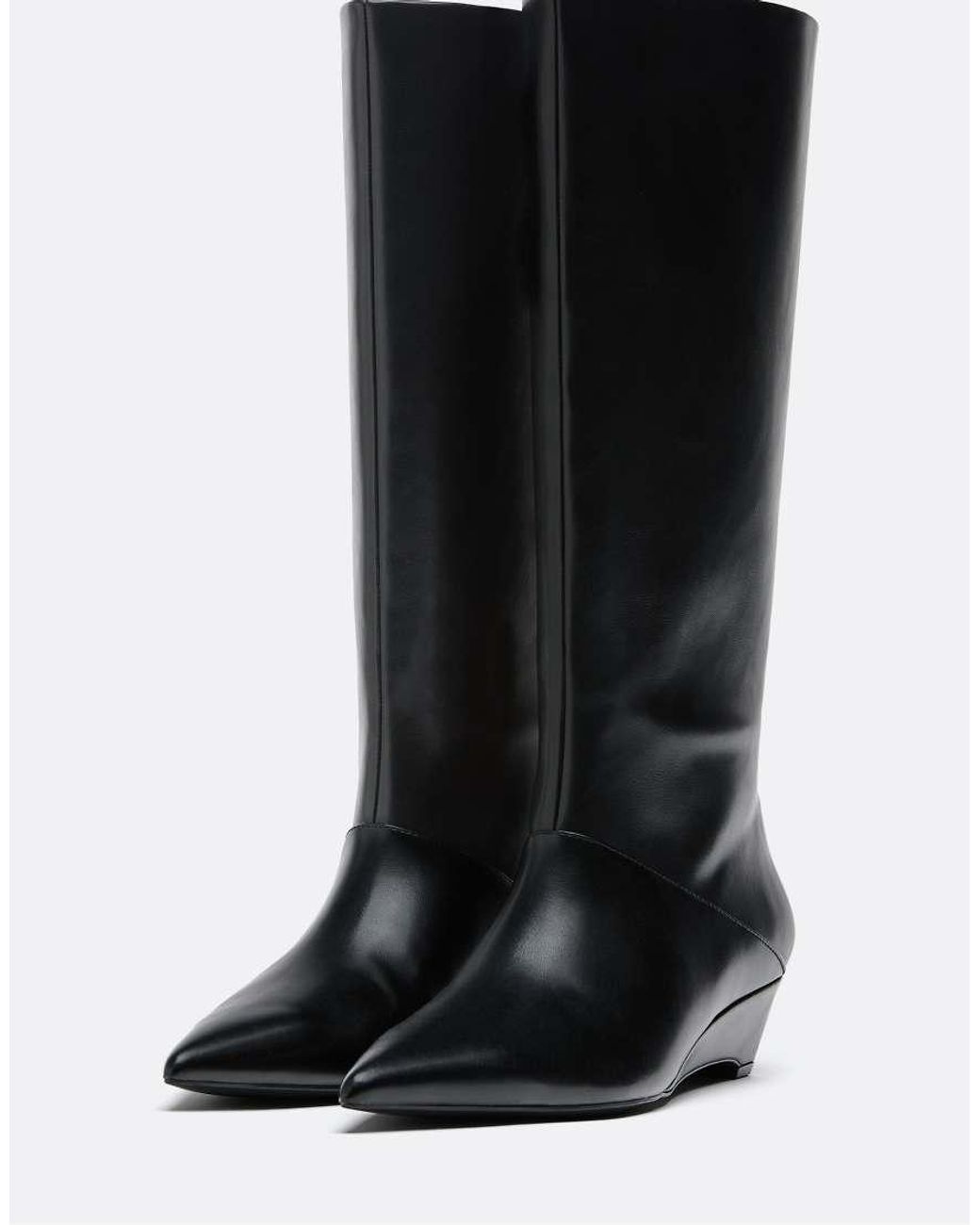 Stradivarius Black High-leg Wedge Boots