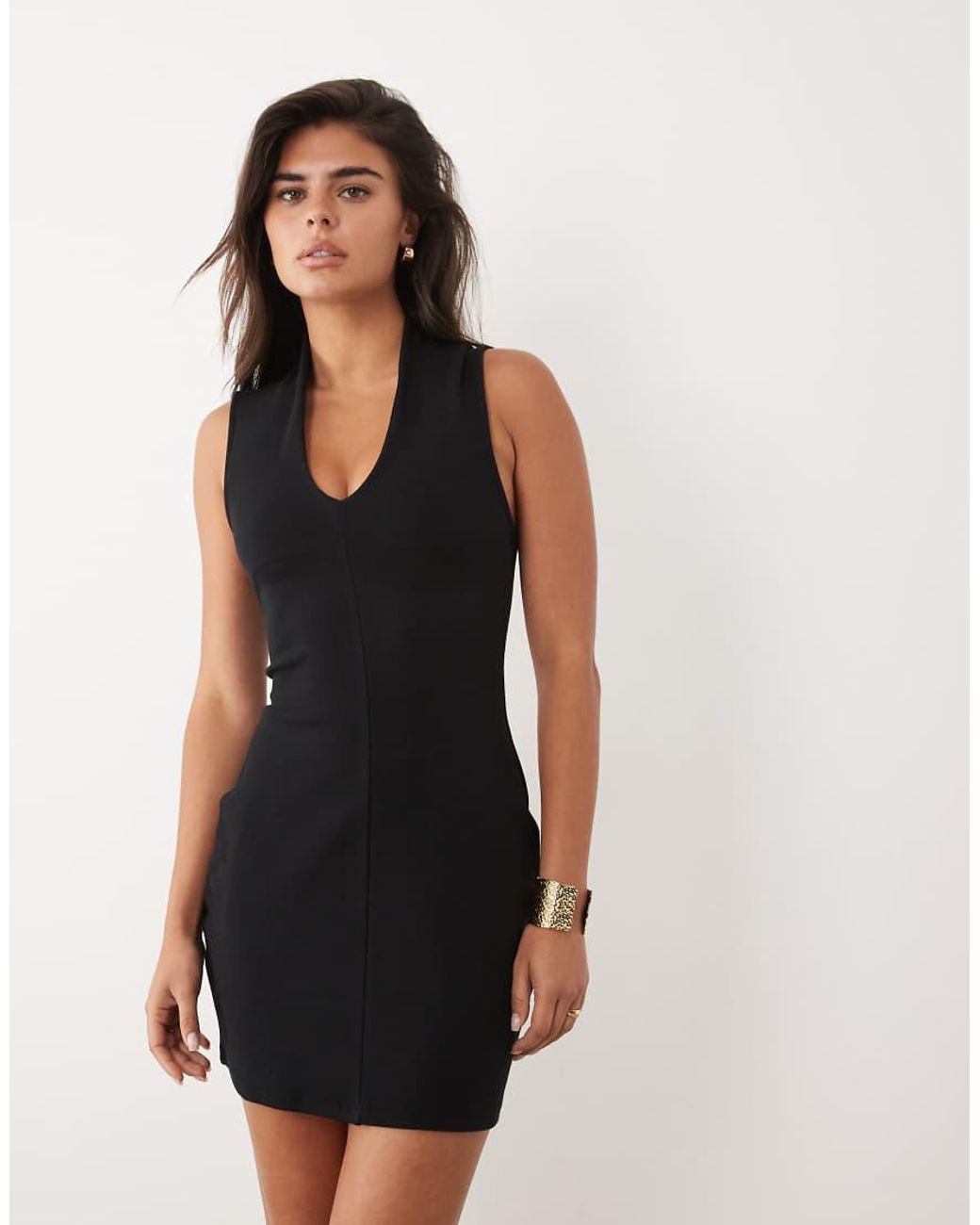 ASOS Natural Plunge Front Grown-on Neck Mini Dress