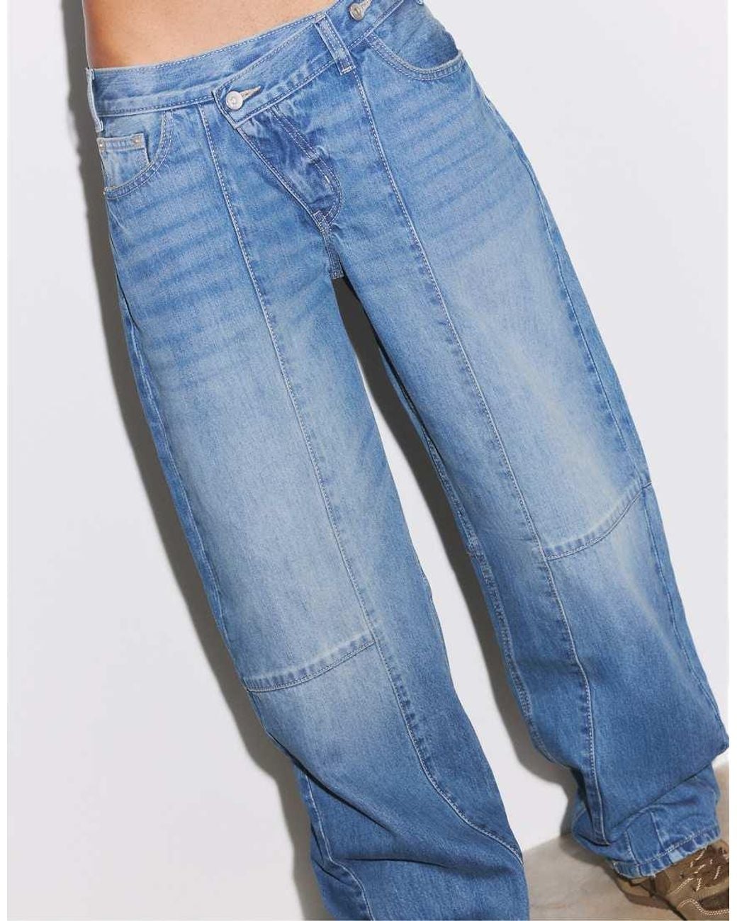 Stradivarius Blue Crossover Waist Barrel Jeans