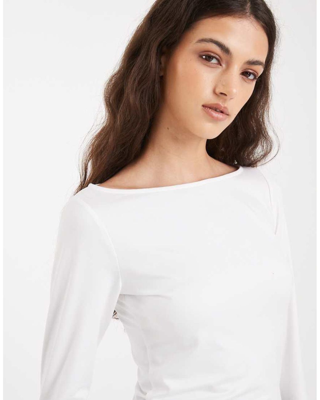 Hollister White Long Sleeve Slash Neck Seamless Top