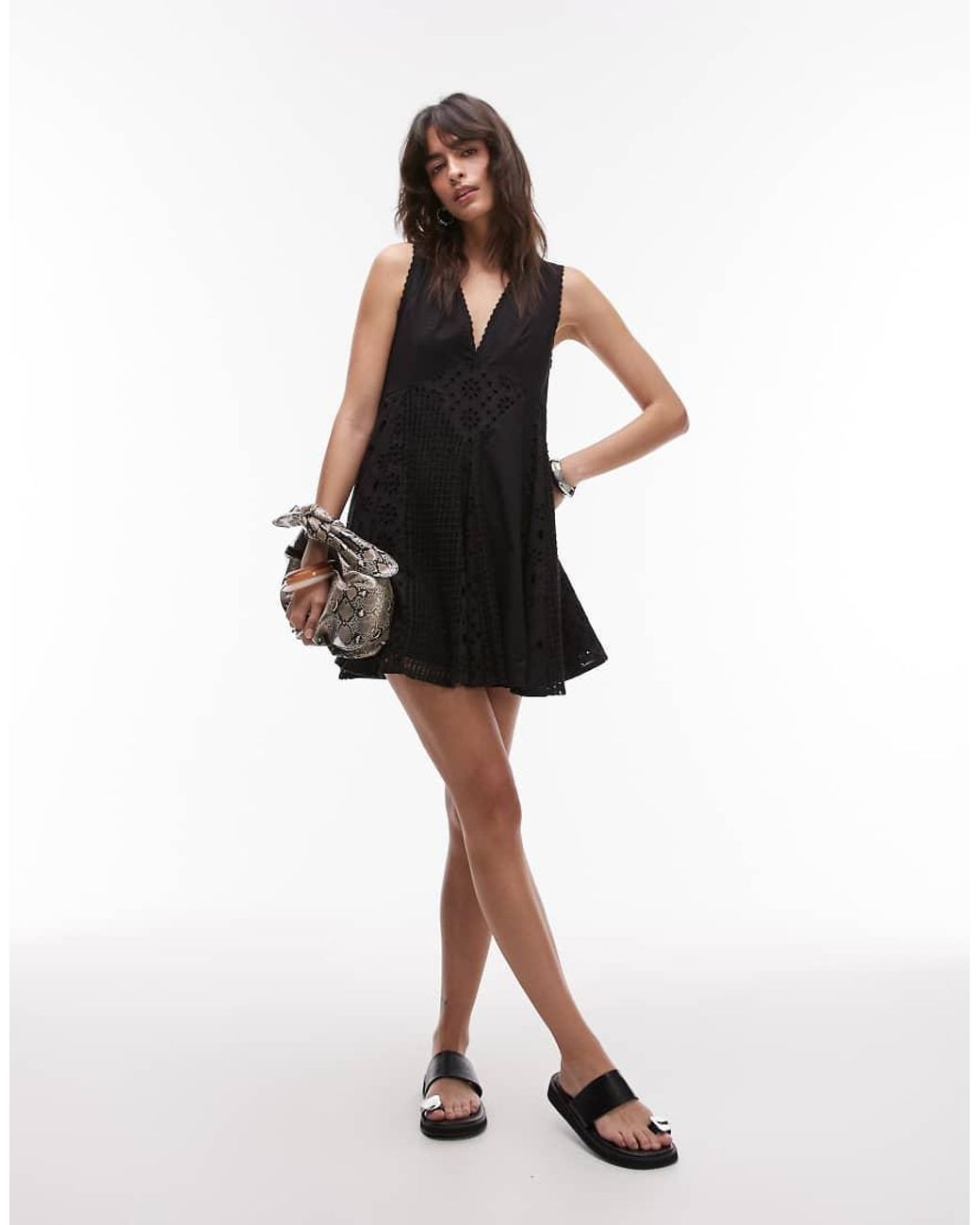 TOPSHOP White Cutwork And Broderie Trapeze Brodeire Mini Dress