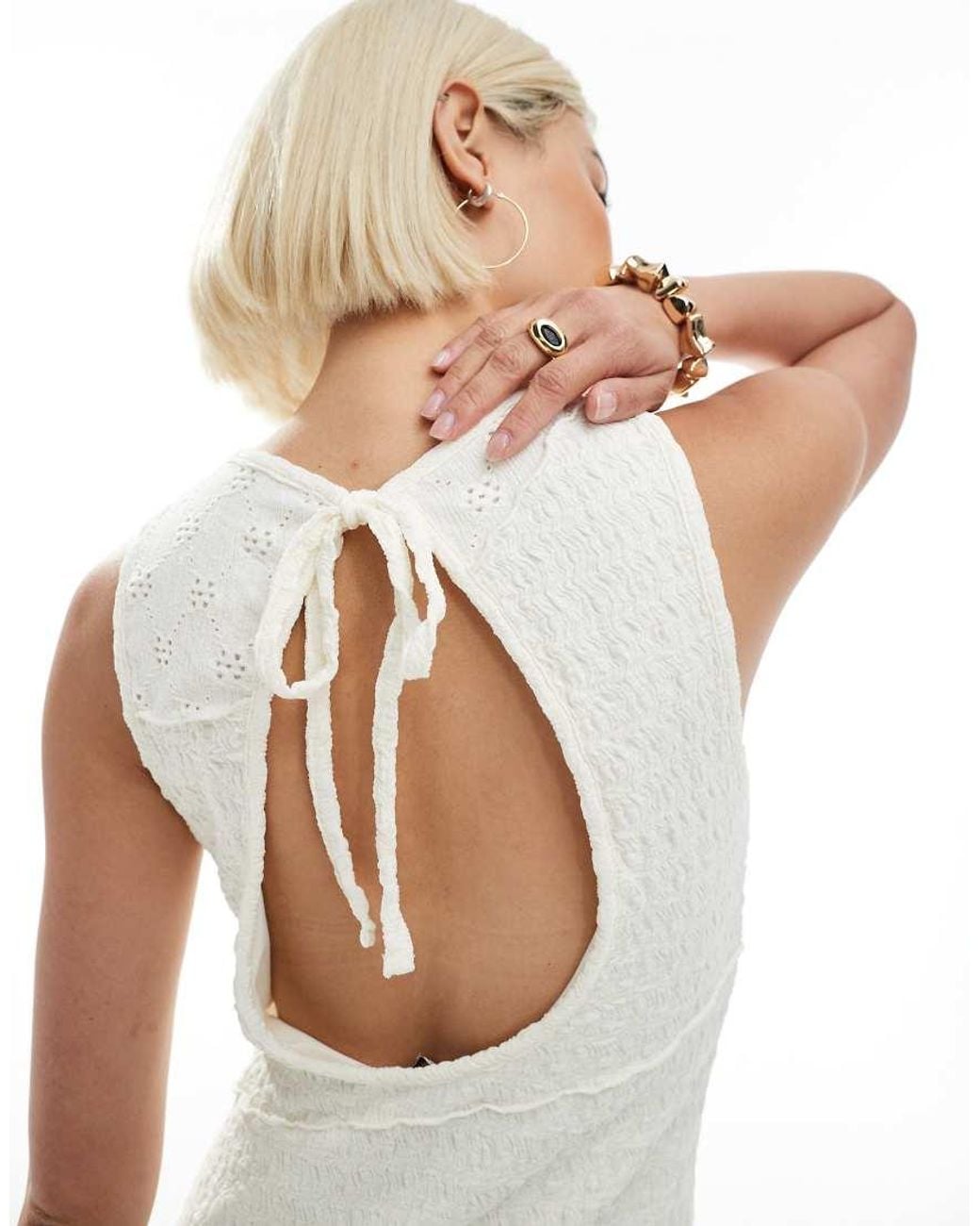 Miss Selfridge White Mixed Texture Jersey Maxi Dress