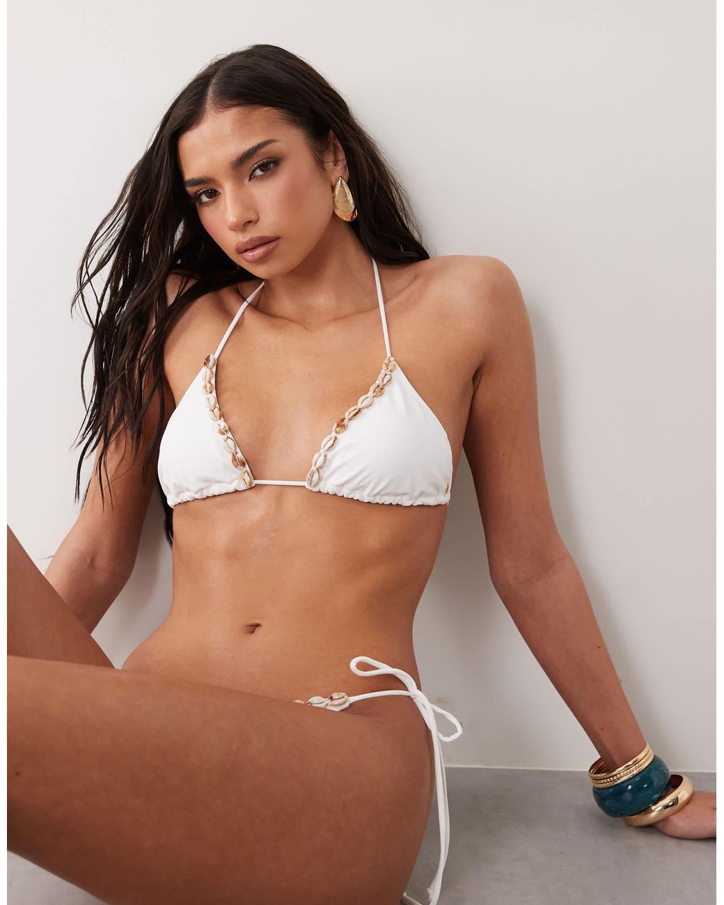 Candypants Brown Triangle Bikini Top With Shell Trim