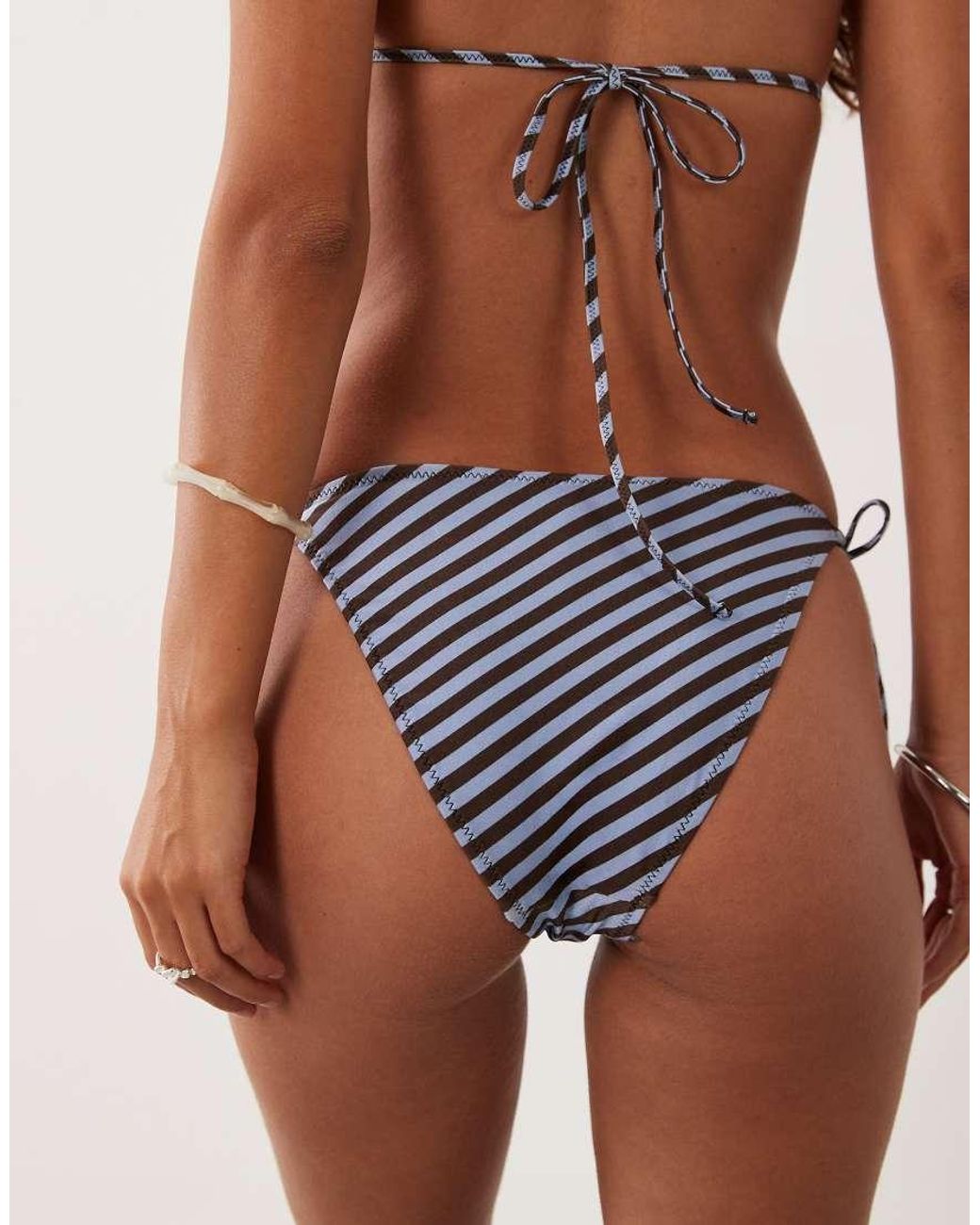 Mango Brown Tie Side Striped Bikni Bottoms