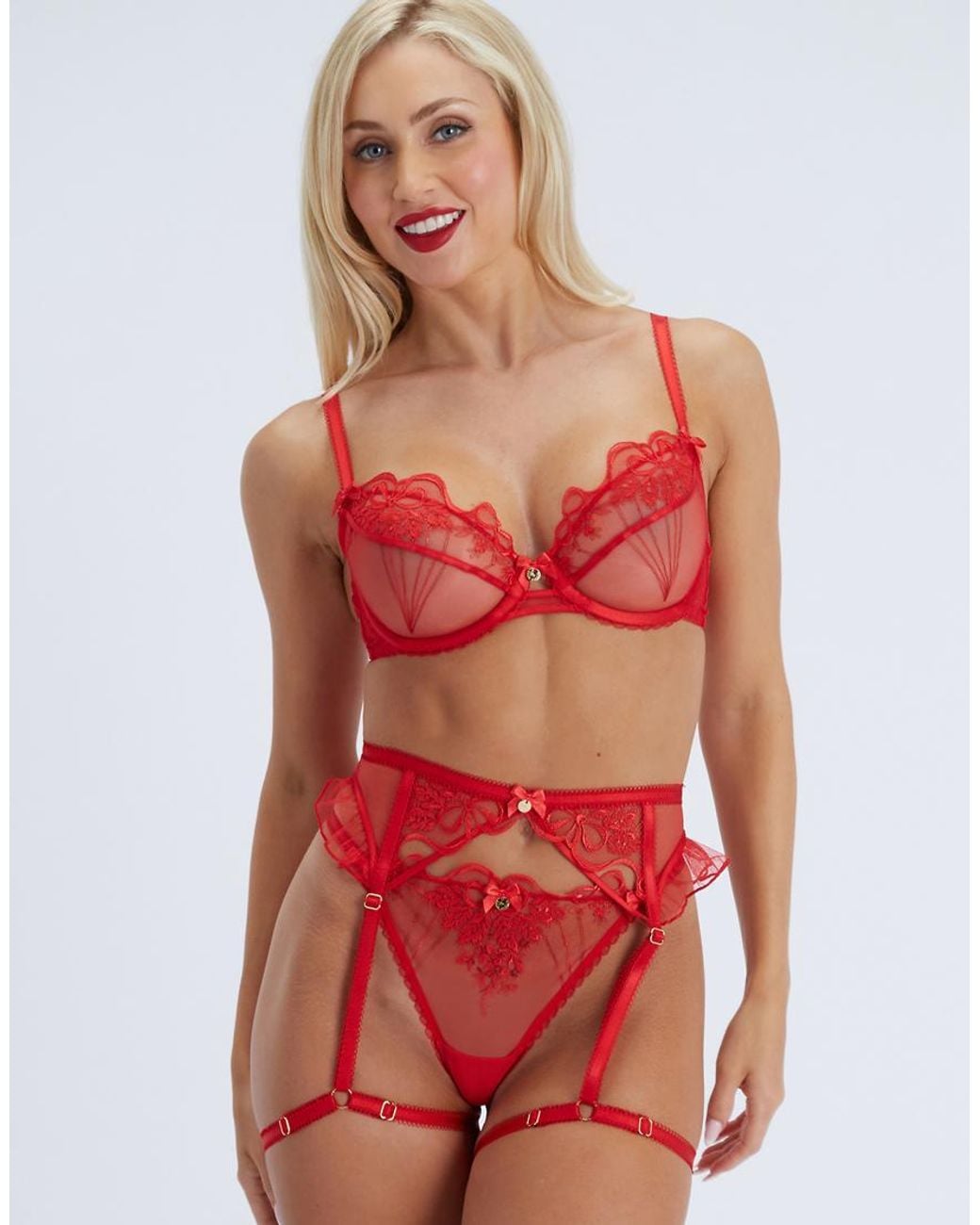 Boux Avenue Claudette Embroidered Leg Harness Sheer Floral Sexy Lingerie