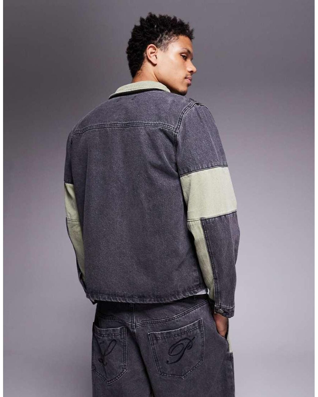 Liquor N Poker Blue Relaxed Zip Denim Biker Panel Jacket Co-ord for men