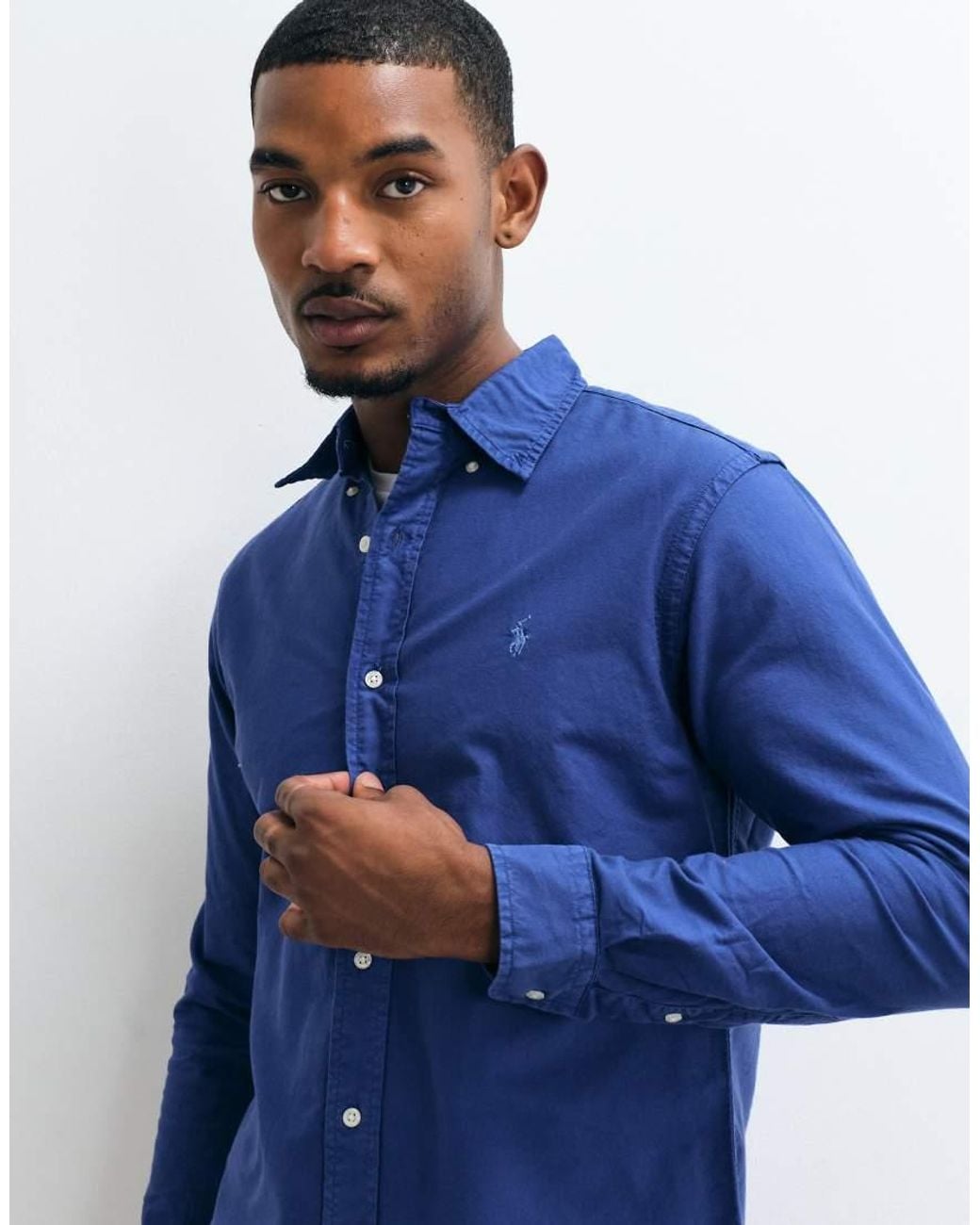Polo Ralph Lauren Blue Icon Logo Slim Fit Garment Dyed Oxford Shirt for men