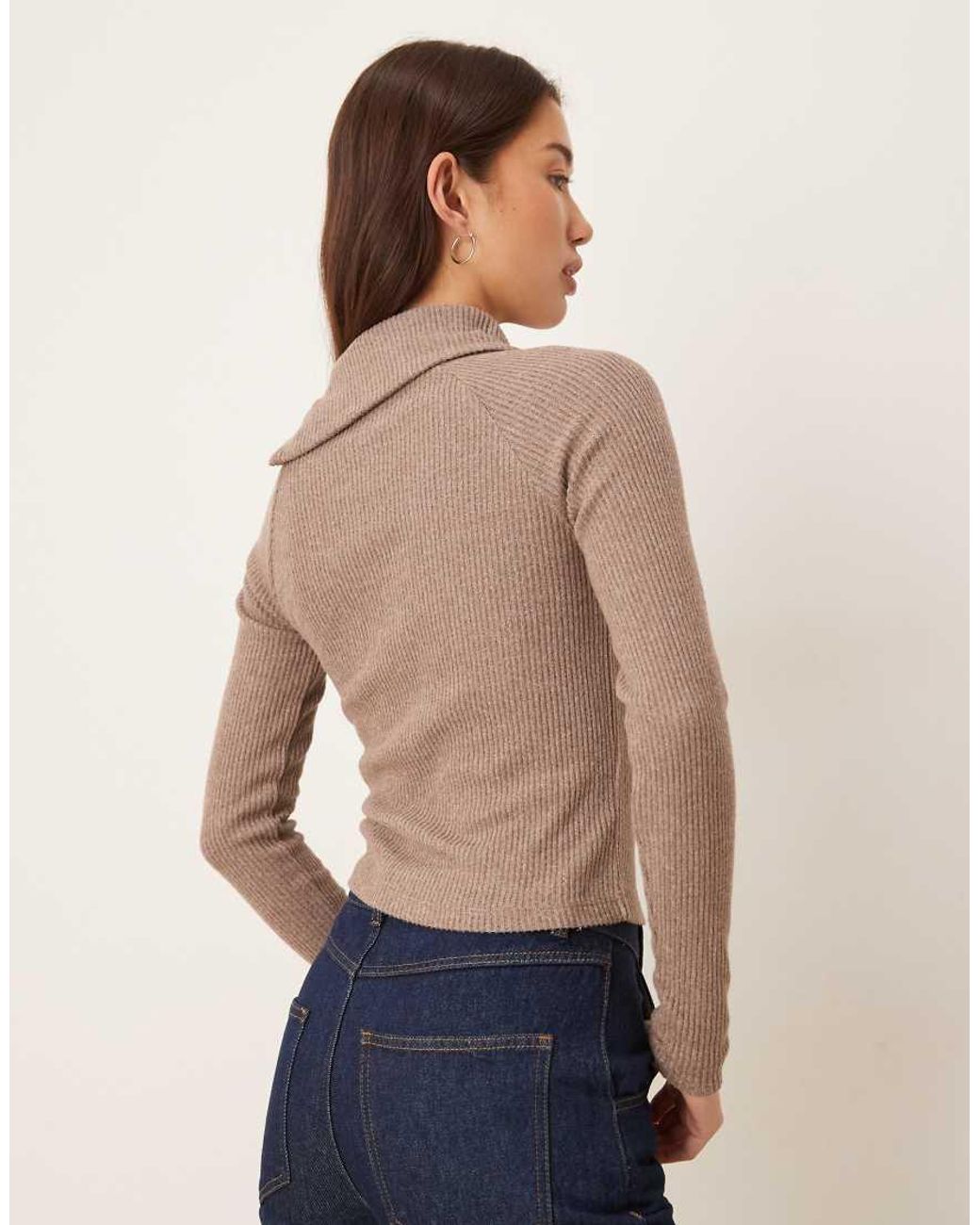 ASOS Blue Supersoft Brushed Rib Long Sleeve Top With Zip Detail