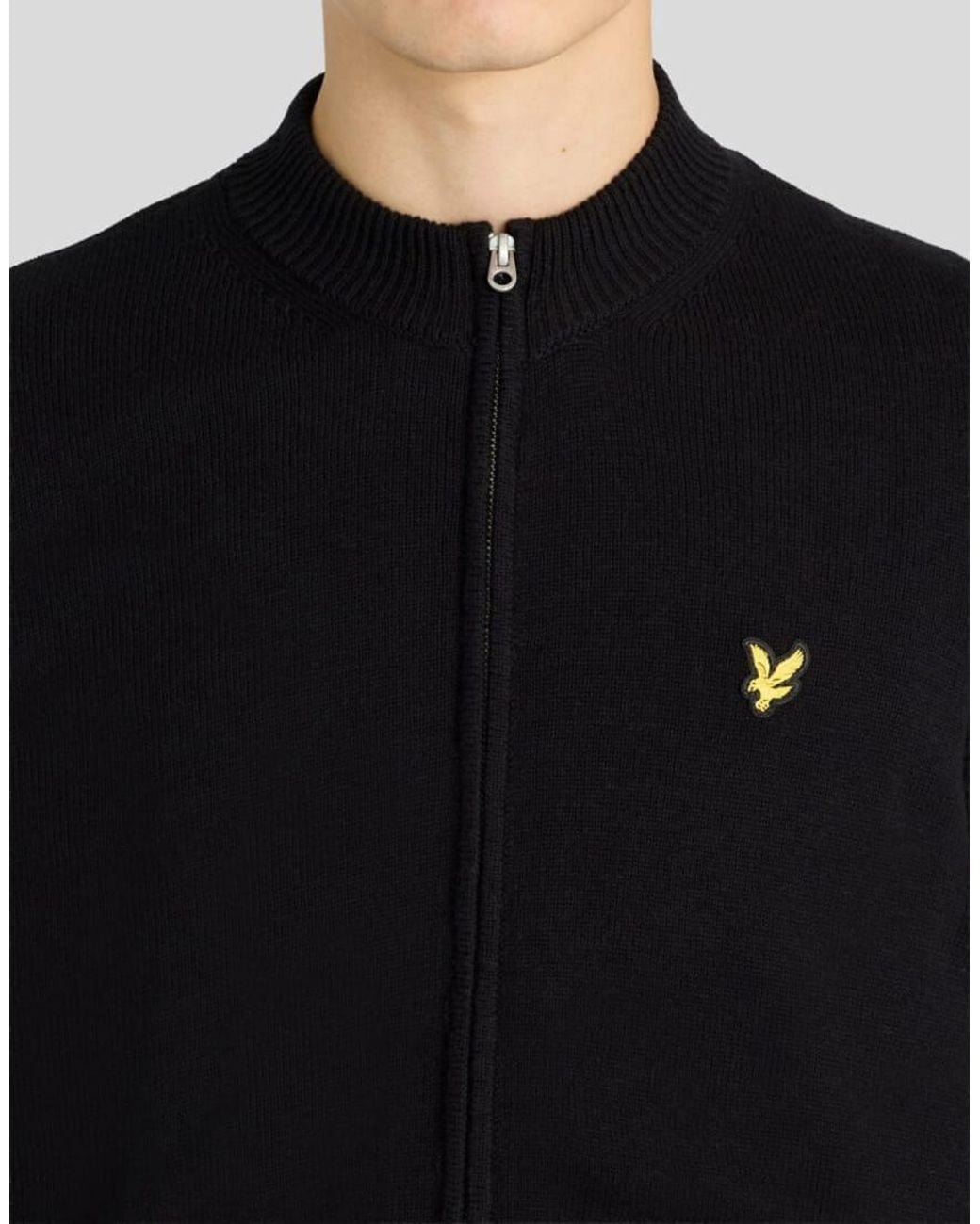 Lyle & Scott Black Mid Knits Relaxed Cotton Merino Full Zip Jumper for men