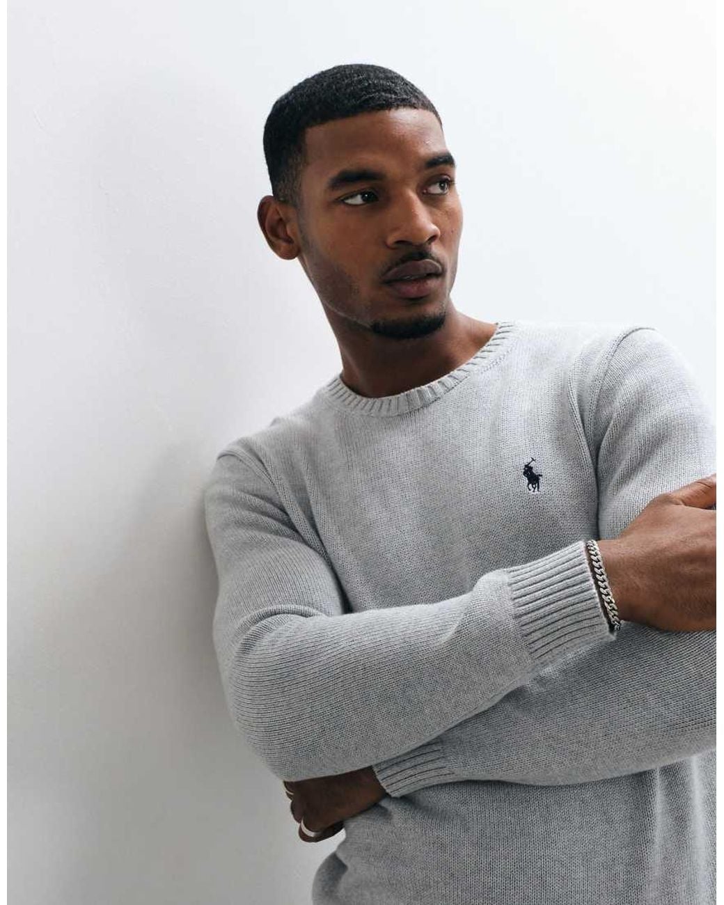 Polo Ralph Lauren Gray Icon Logo Heavyweight Cotton Knit Jumper for men