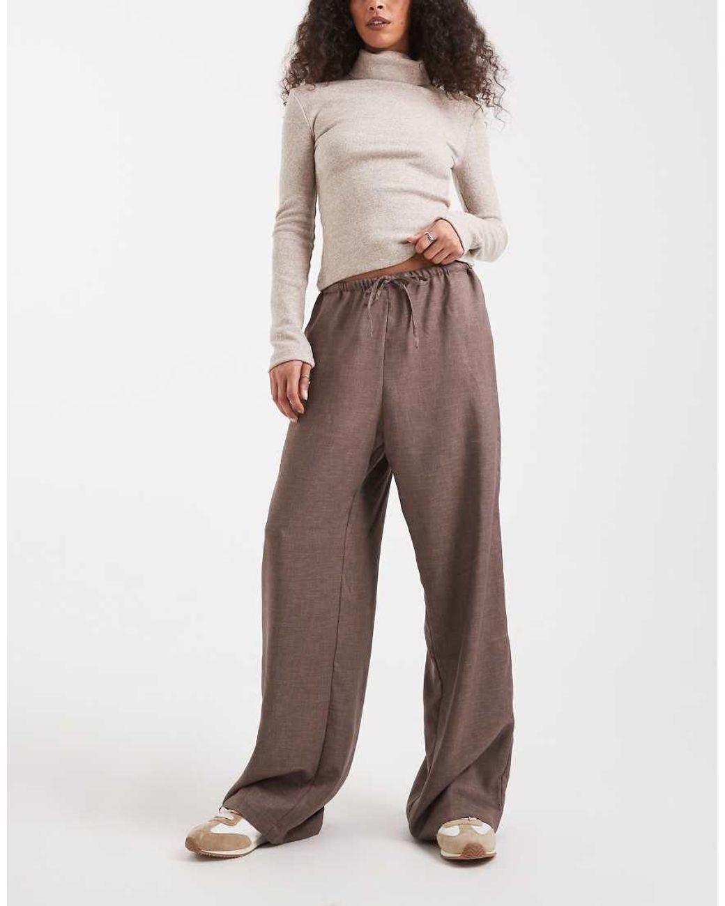 ONLY Broek Met Wijde Pijpen En Strikdetail in het Brown