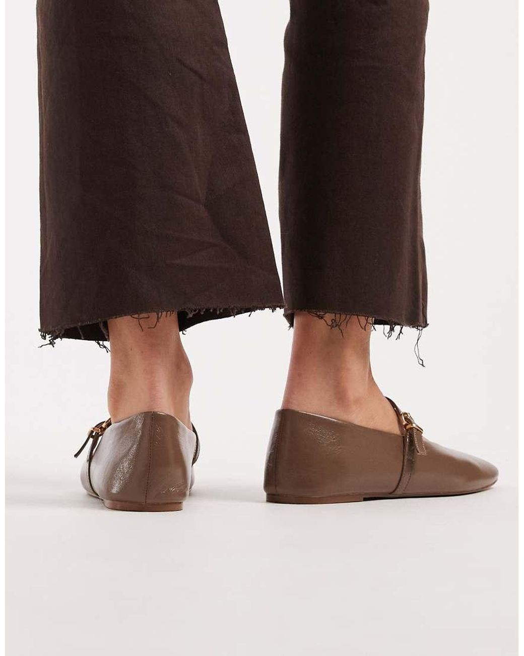 Schuh Brown London Ballet Flats With Buckle Strap