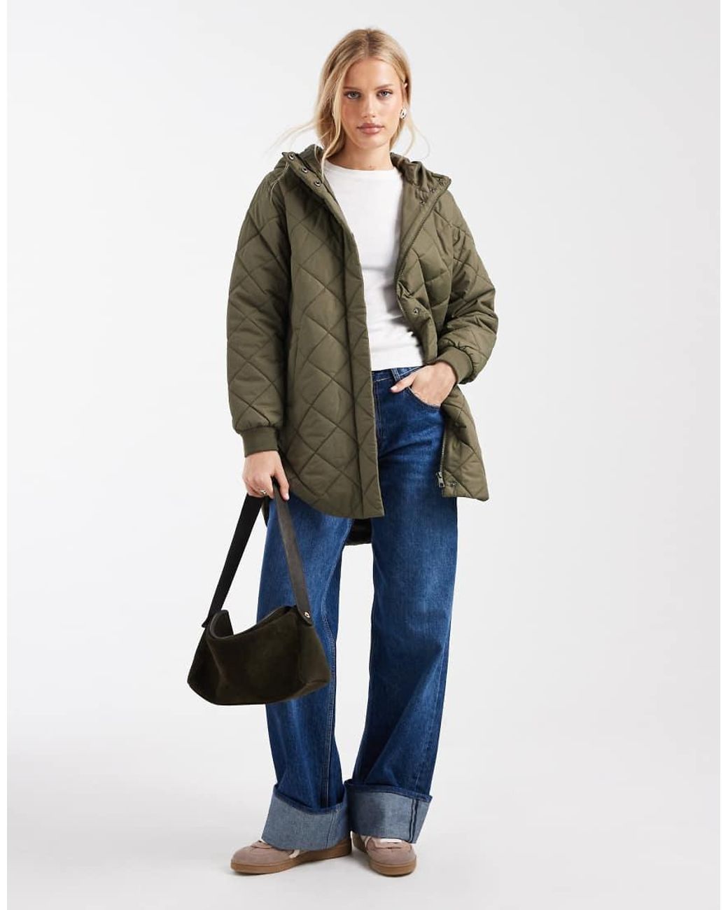 ONLY Blue Quilted Hooded Longline Coat