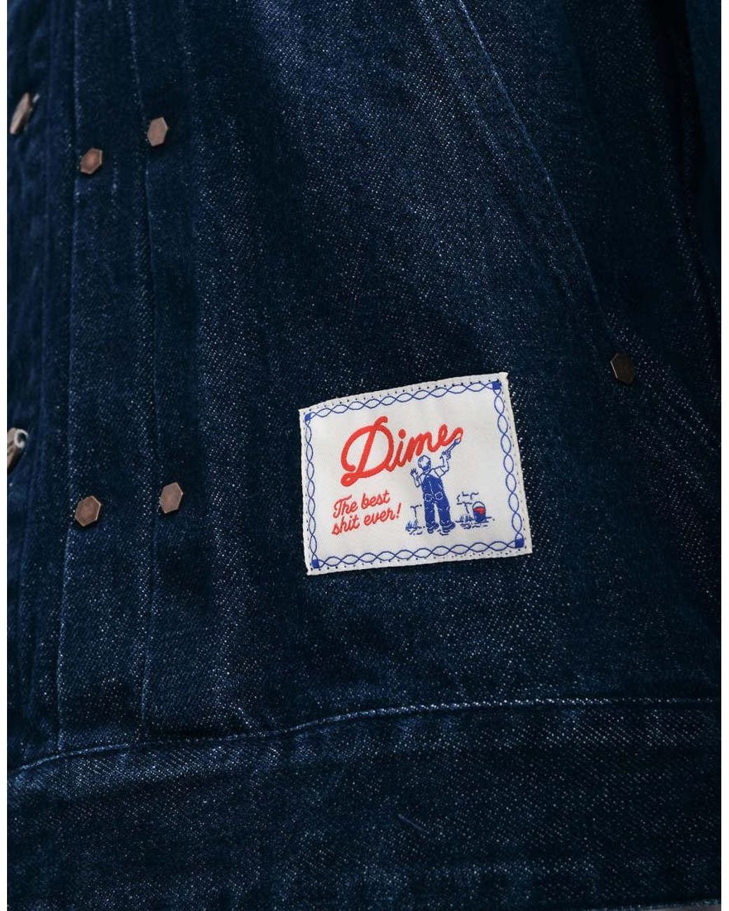 Dime Blue Boxy Fit Pleated Logo Patch Denim Jacket