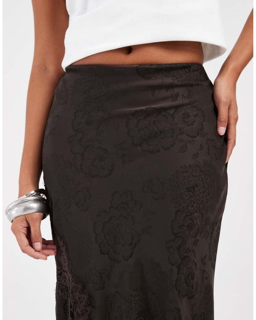 Vero Moda White Satin Midi Skirt With Lace Detail