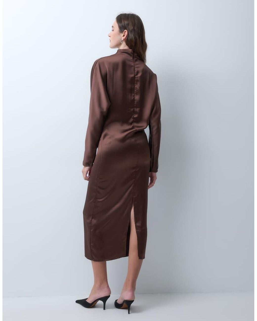 ASOS Brown High Neck Satin Smock Maxi Dress
