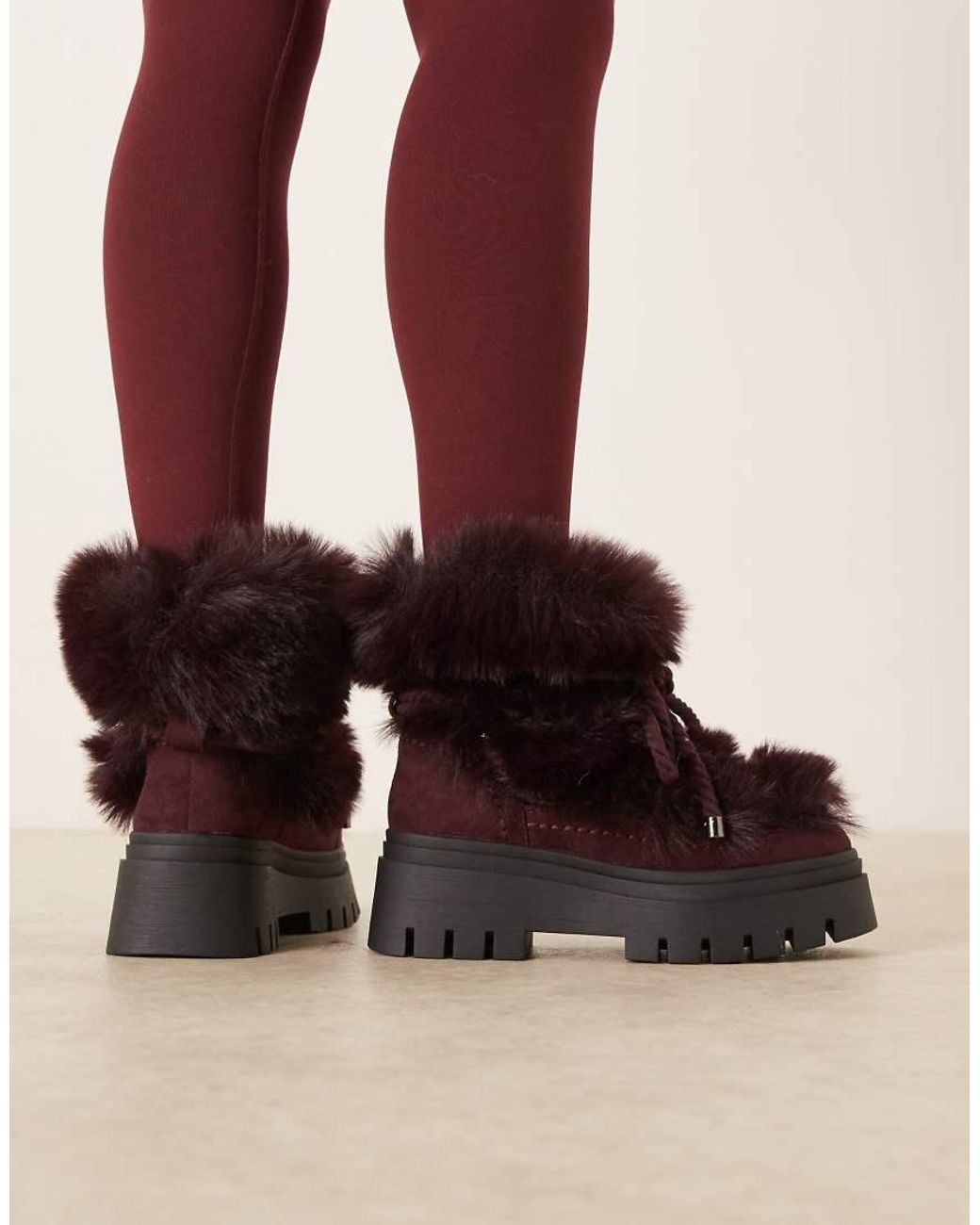 ASOS Black Acclaim Shearling Lace Up Snow Boots
