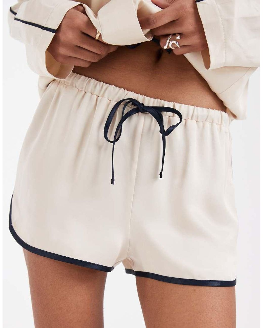 ASOS Natural Satin Side Stripe Runner Shorts