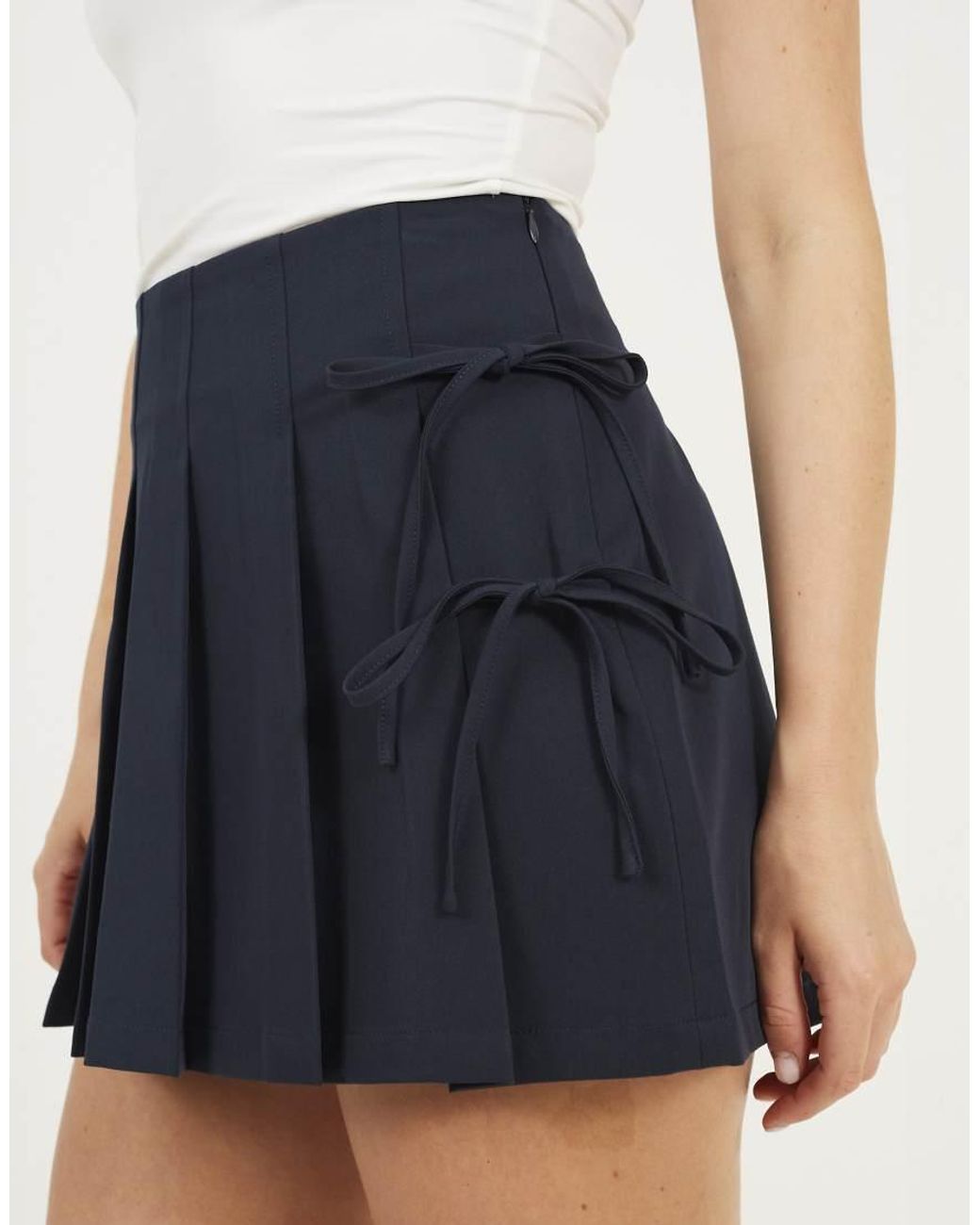 Brave Soul Blue Pleated Mini Skirt With Tie Side Detail