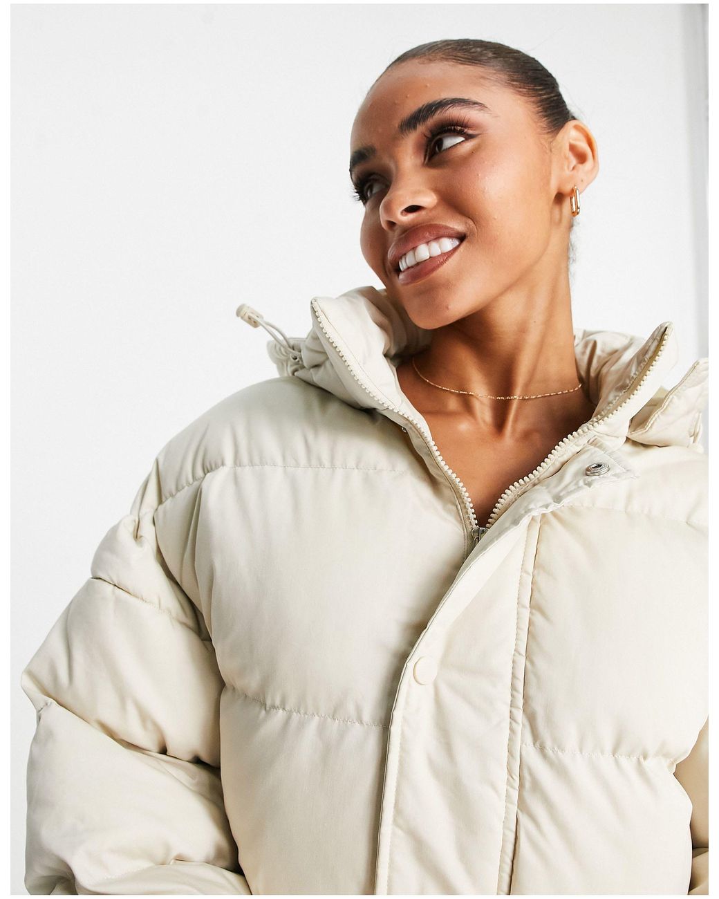 Missguided Longline Padded Puffer Coat in Natural | Lyst