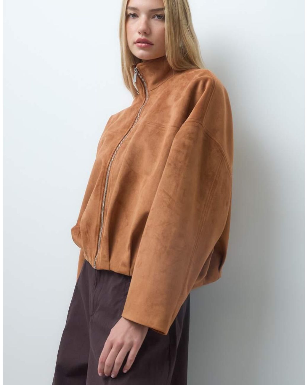 Vero Moda Brown Zip Up Suede Look Bomber Jacket