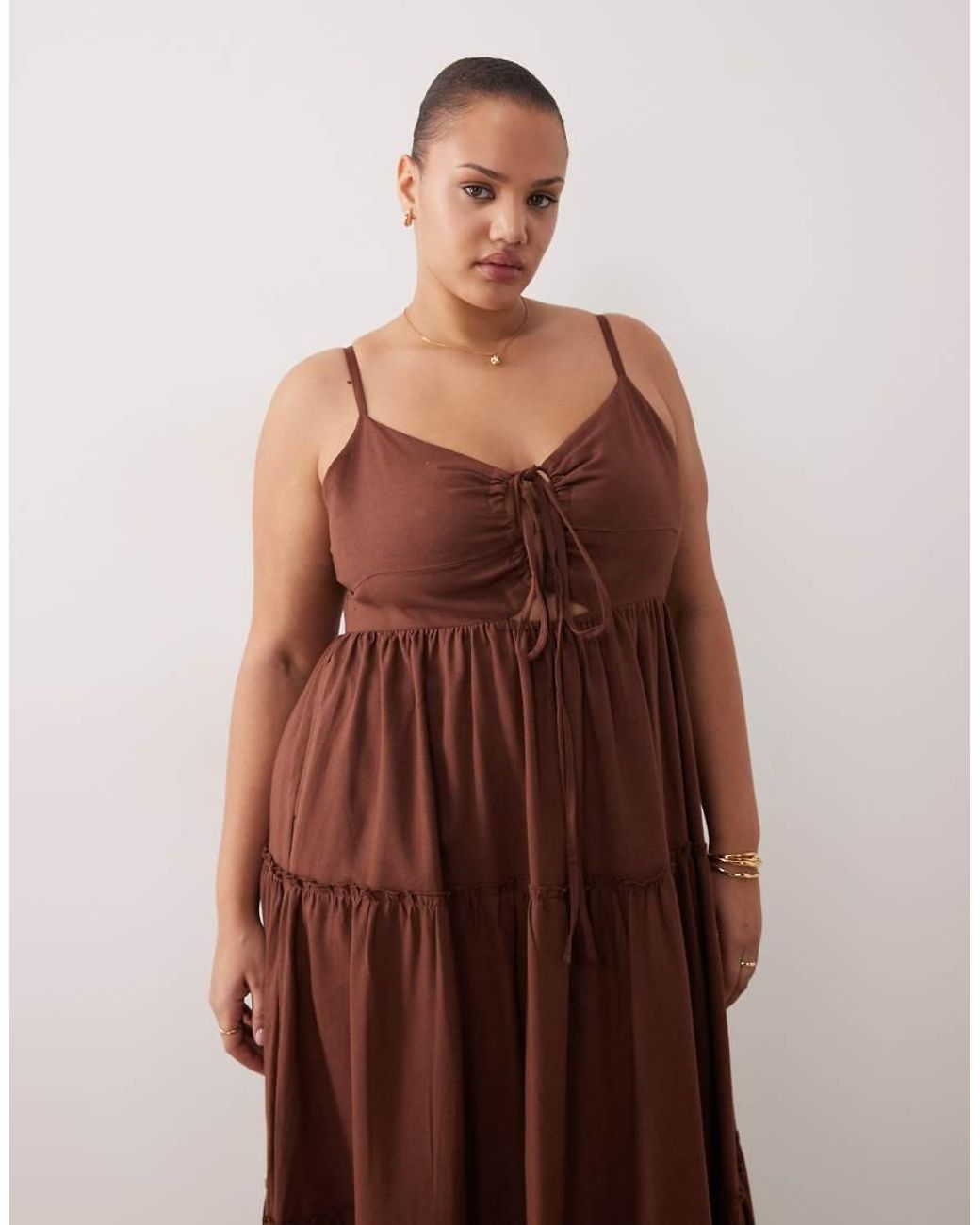 Esmee Curve Brown Tiered Maxi Beach Dress