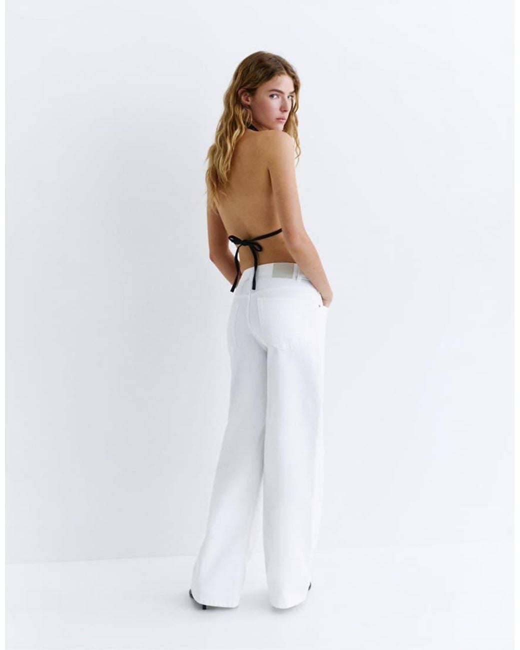 Pull&Bear White Low Waist Wide Leg Jeans