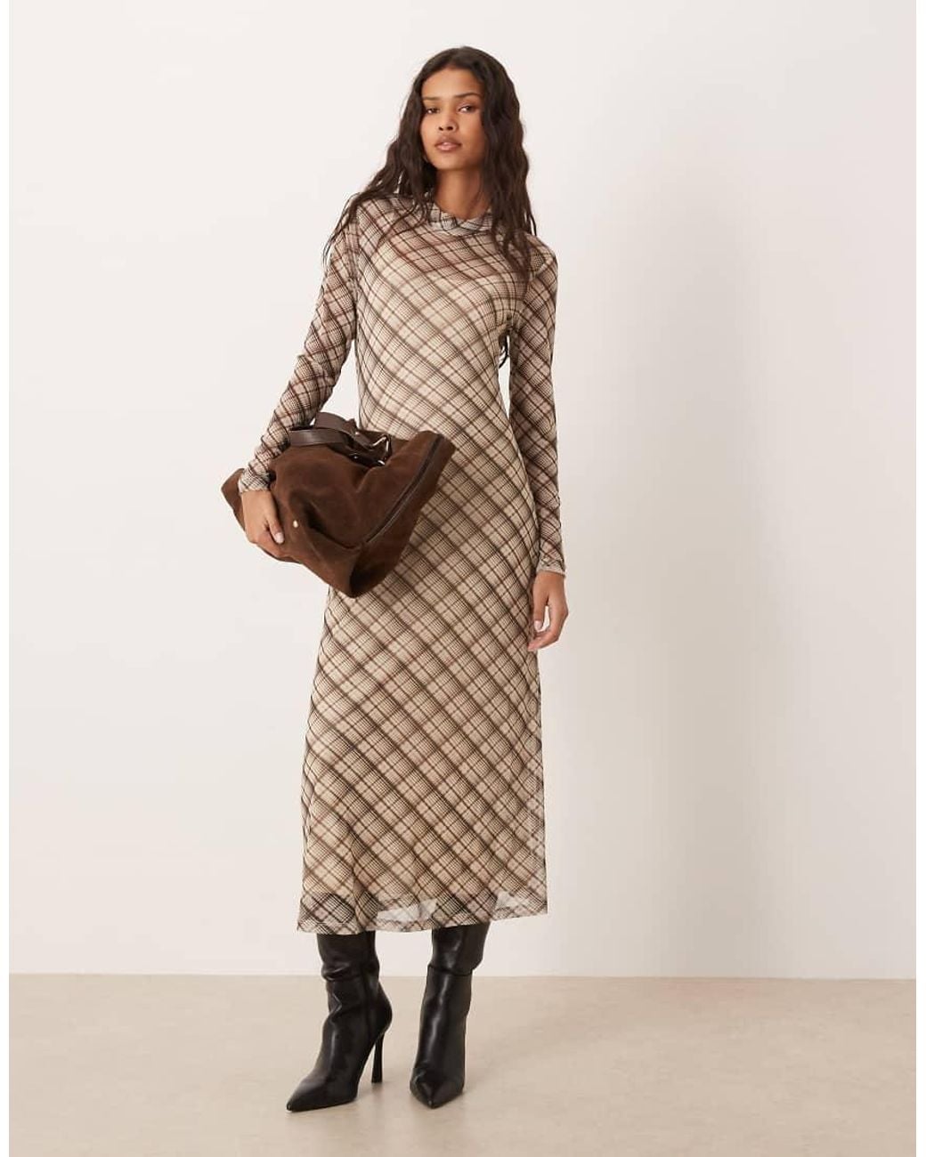 Vila Natural High Neck Mesh Midi Dress
