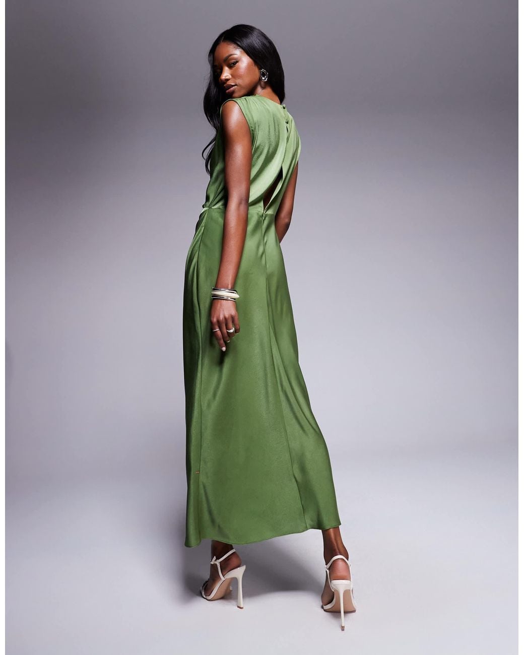 high neck olive green dress Mac Duggal Long Sleeve High Neck Pleated Dress main image 0