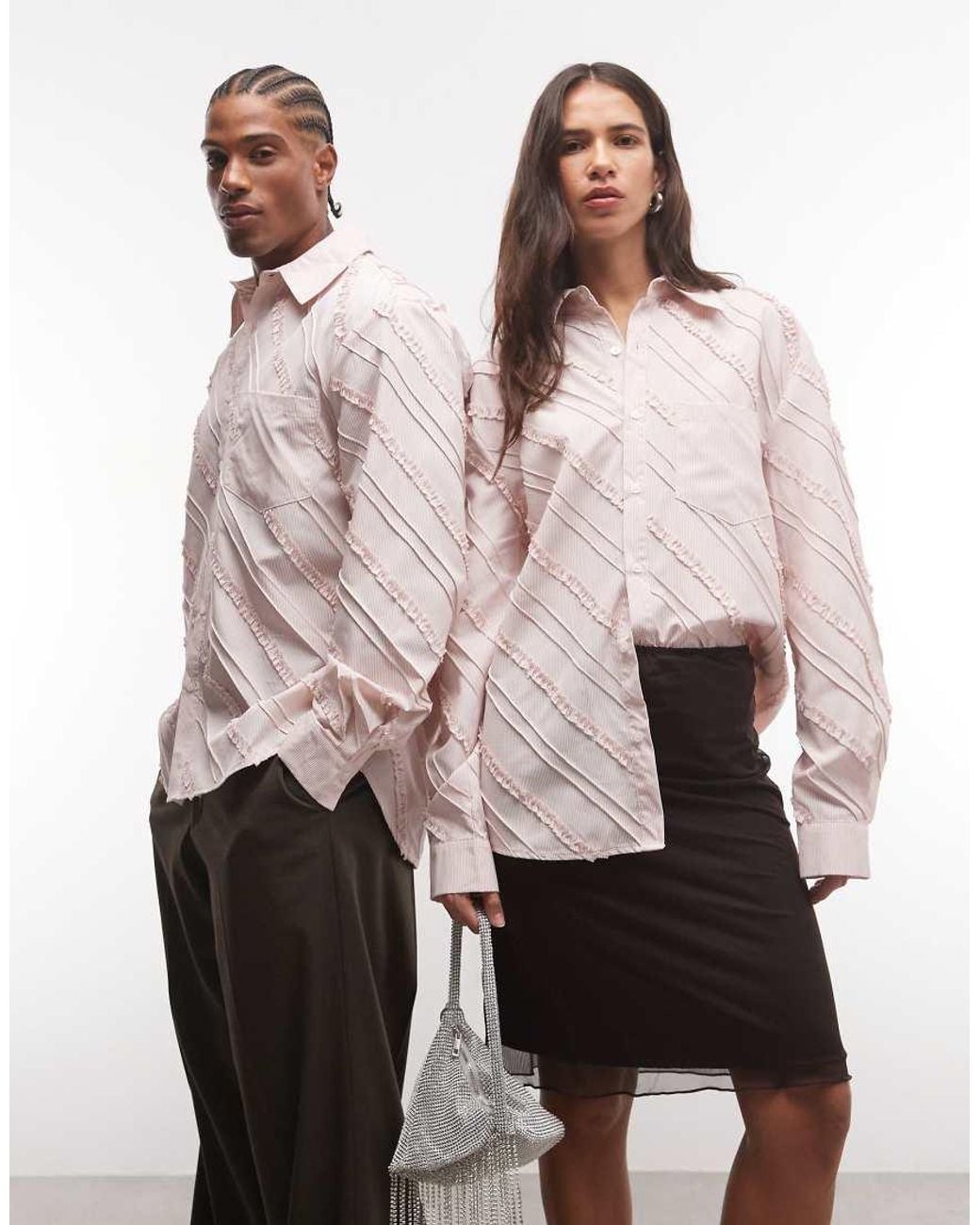 Sister Jane Pink Unisex Bias Cut Asymmetric Ruffle Detail Shirt