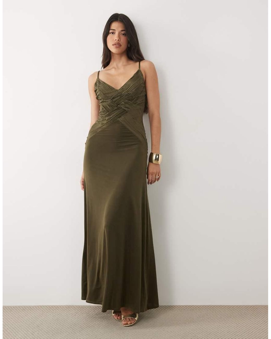 ASOS Green Plisse Contrast V Neck Maxi Dress With Open Back