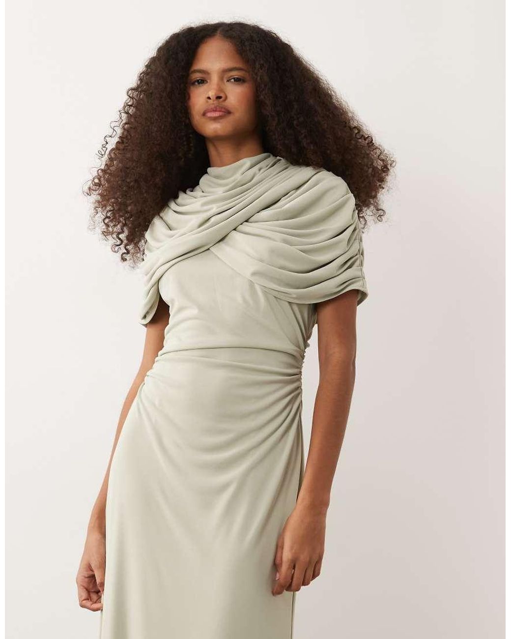 Six Stories Natural Bridesmaids Stretch Cape Detail Maxi Dress