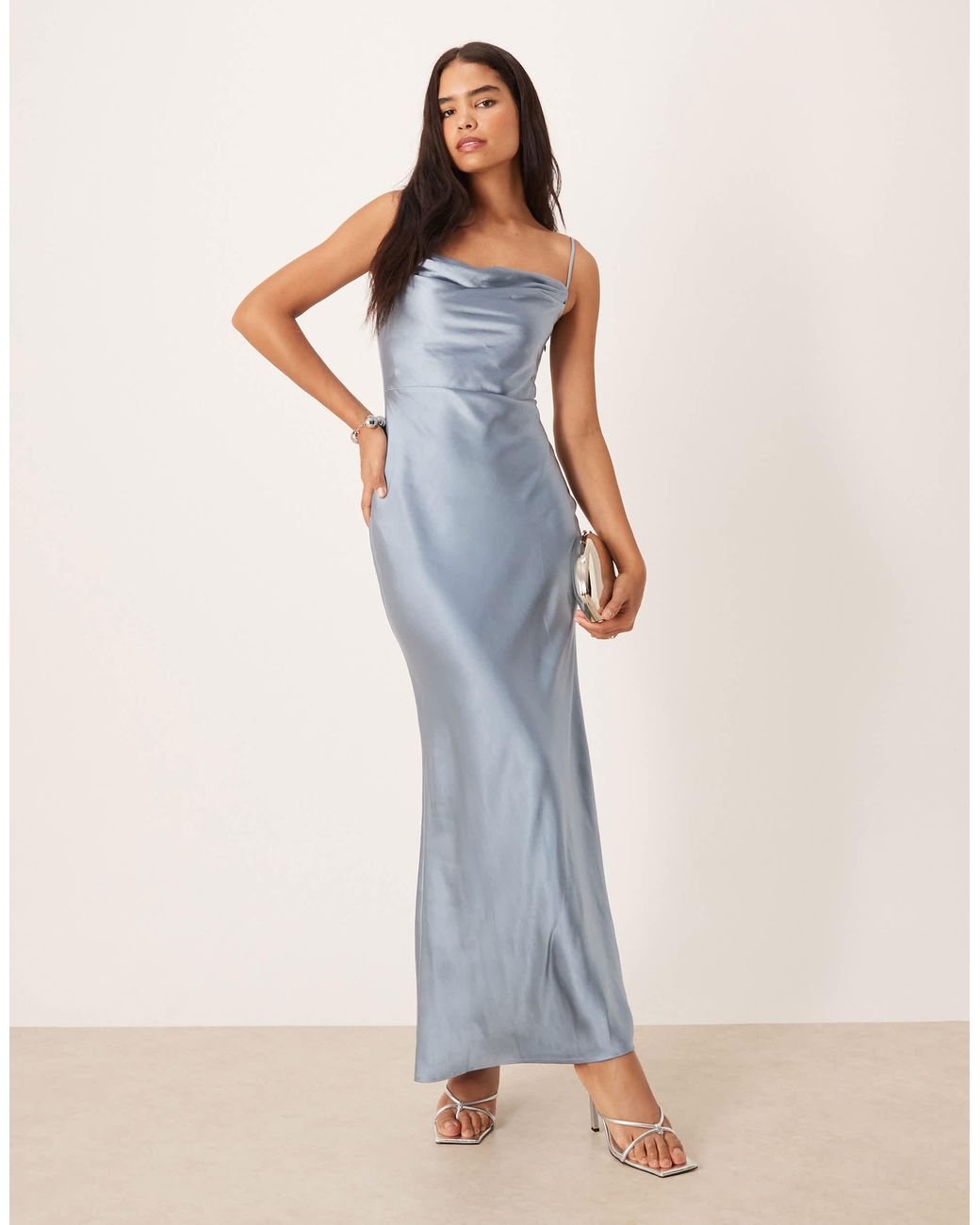 Pretty Lavish Bridesmaid Keisha Satin Cowl Neck Maxi Dress in Blue | Lyst