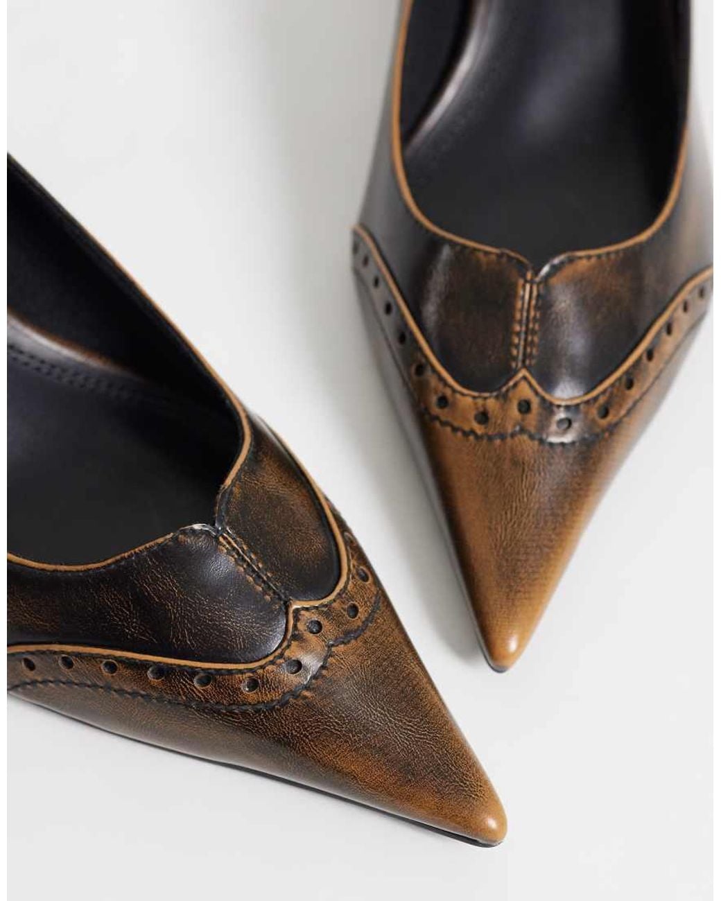 ASOS Black Shirley Brogue Detailed Kitten Heeled Shoes
