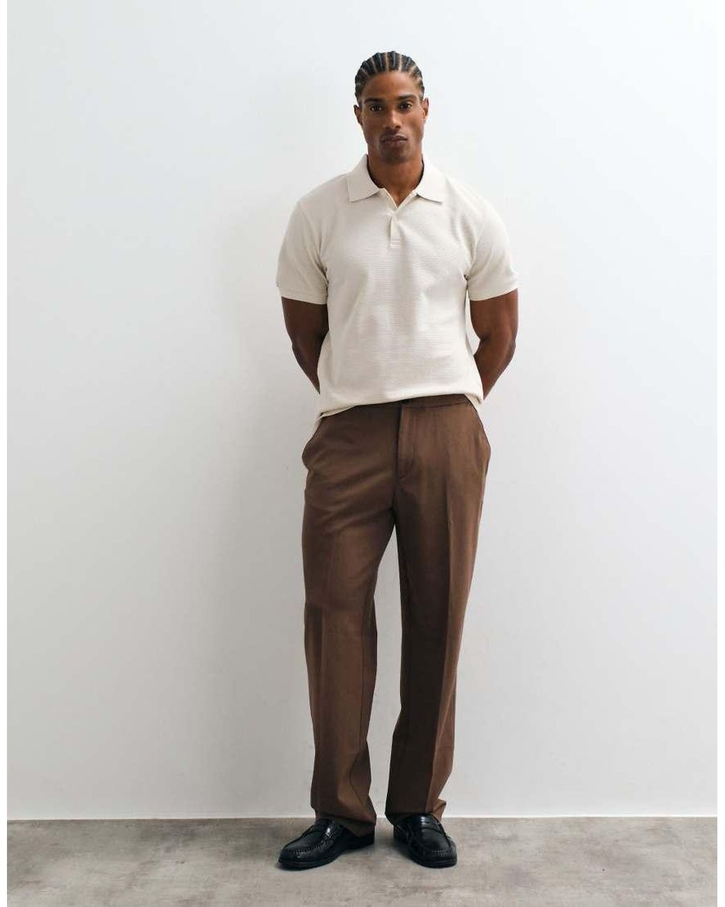 ASOS Natural Regular Fit Partial Zip Polo for men